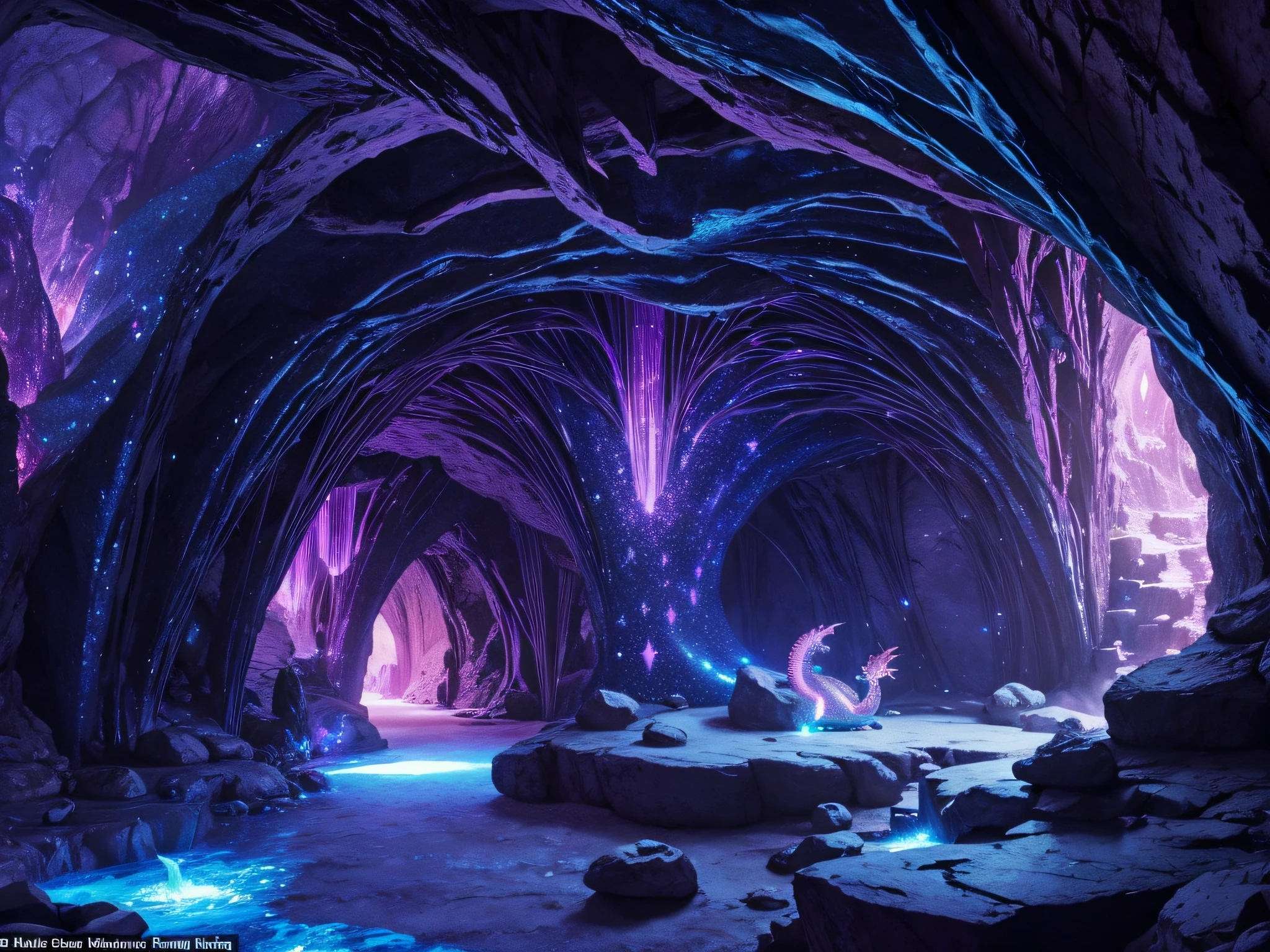 Dragon's Lair: A cavern adorned with shimmering crystals, housing a majestic dragon.