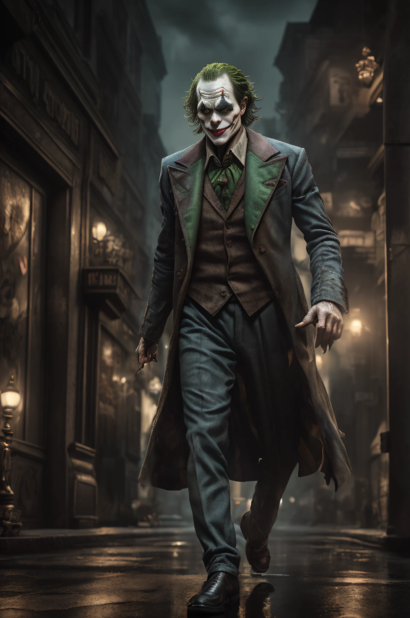 A Joker\(Joker 2019\) ,epic, realistic, faded, neutral colors, ((((hdr)))), ((((muted colors)))), intricate scene, artstation, hyperdetailed, cinematic shot, warm lights, dramatic light, intricate details, vignette, complex background, [[teal and orange]], slate gray atmosphere
