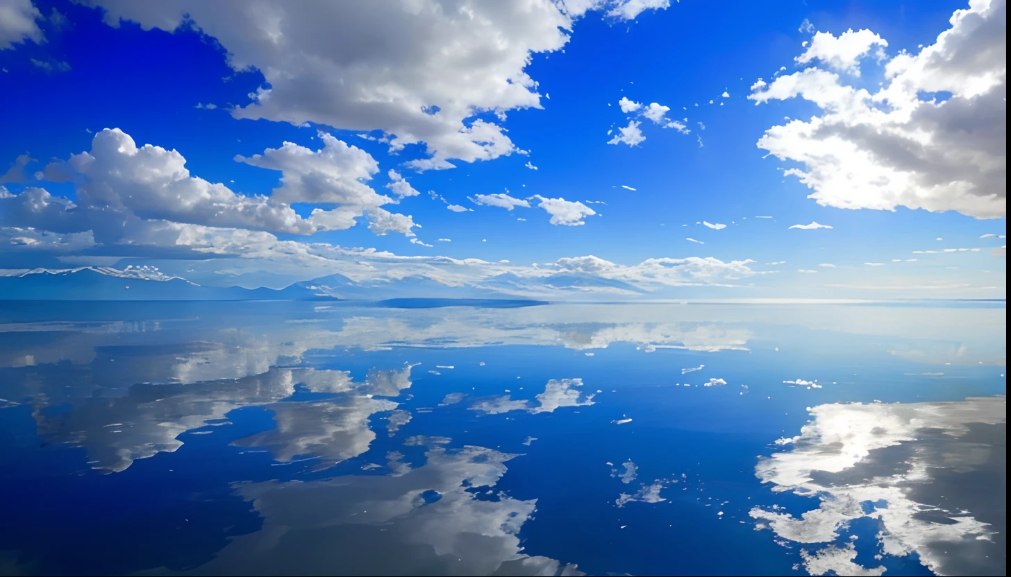 Blue sky reflected in the sea、Salar de Uyuni、Endless blue sky and sea