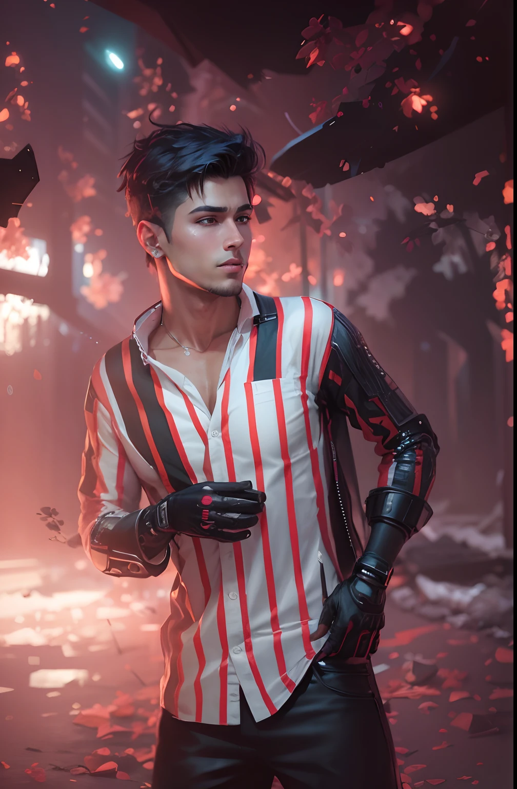 Change background cyberpunk handsome boy , realistic face