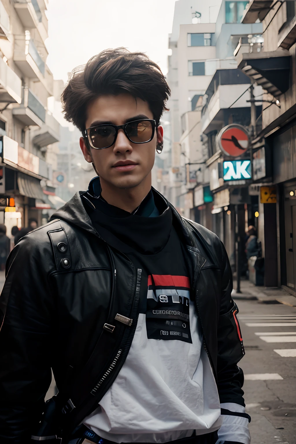 Change background cyberpunk handsome boy, reallstic face, 8k, ultra realistic,