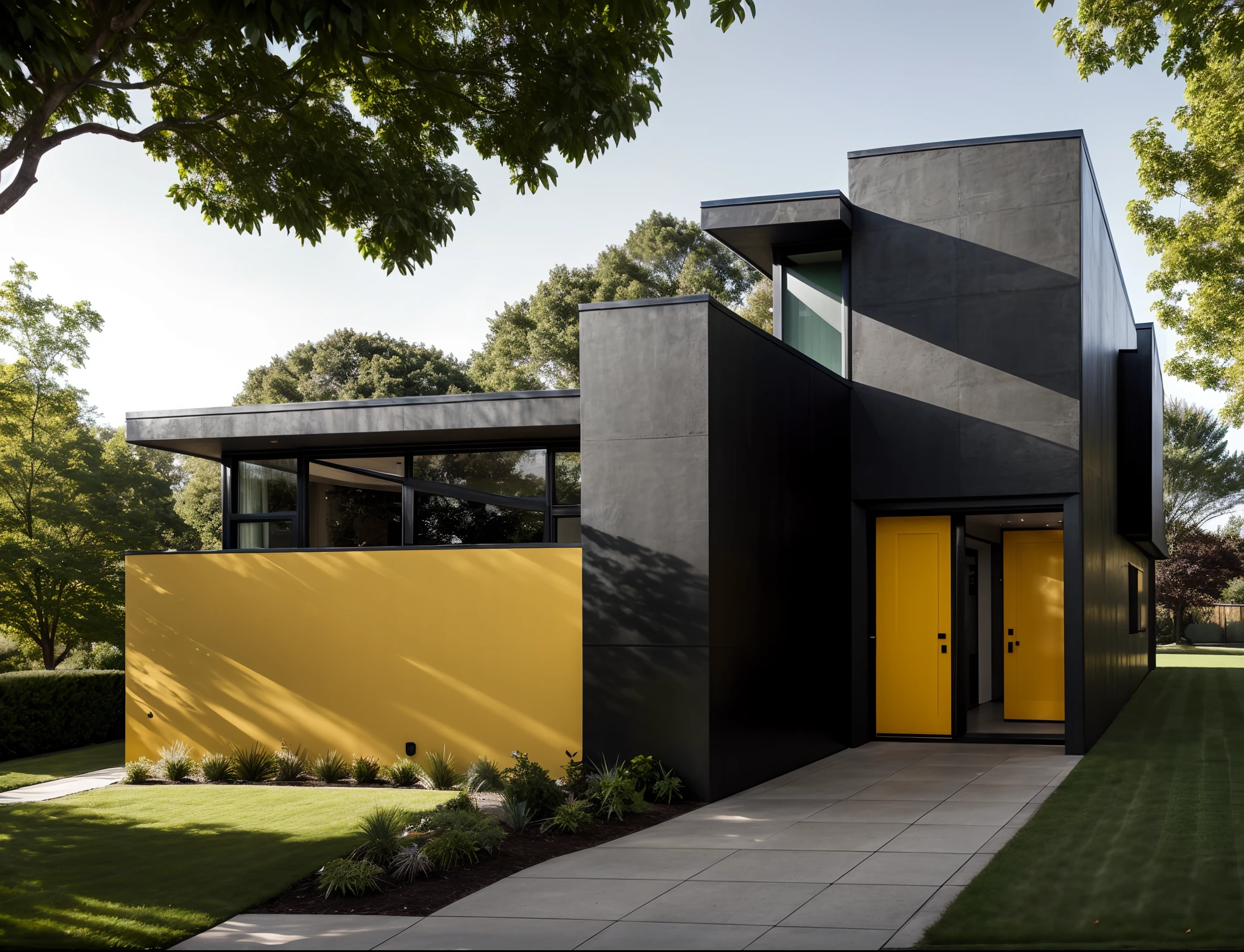 house exterior industry style, dark yellow and green color scheme, like an oldtime industry factory