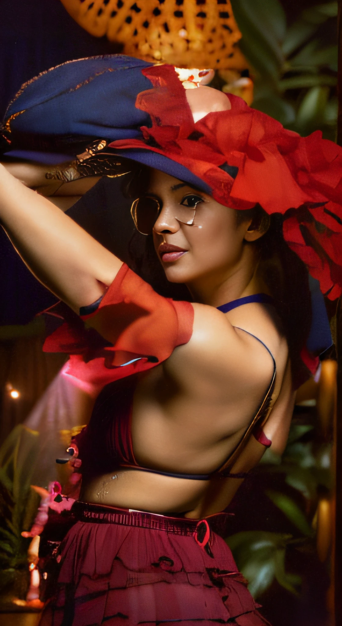 (editorial photograph of a young Indian woman), karla ortiz, (highly detailed sweet smile) (smile:1:1) (backround 5 star hotel , moody, private study:1.3) POV, by lee jeffries, nikon d850, film stock photograph ,4 kodak portra 400 ,camera f1.6 lens ,rich colors ,hyper realistic ,lifelike texture, dramatic lighting , cinestill 800, realistic, puff sleeve Tie-up detail on back Above knee length in flounce hem Attached Lining Chiffon fabric, actress, karla ortiz, posing!!, candid picture, by Max Dauthendey,