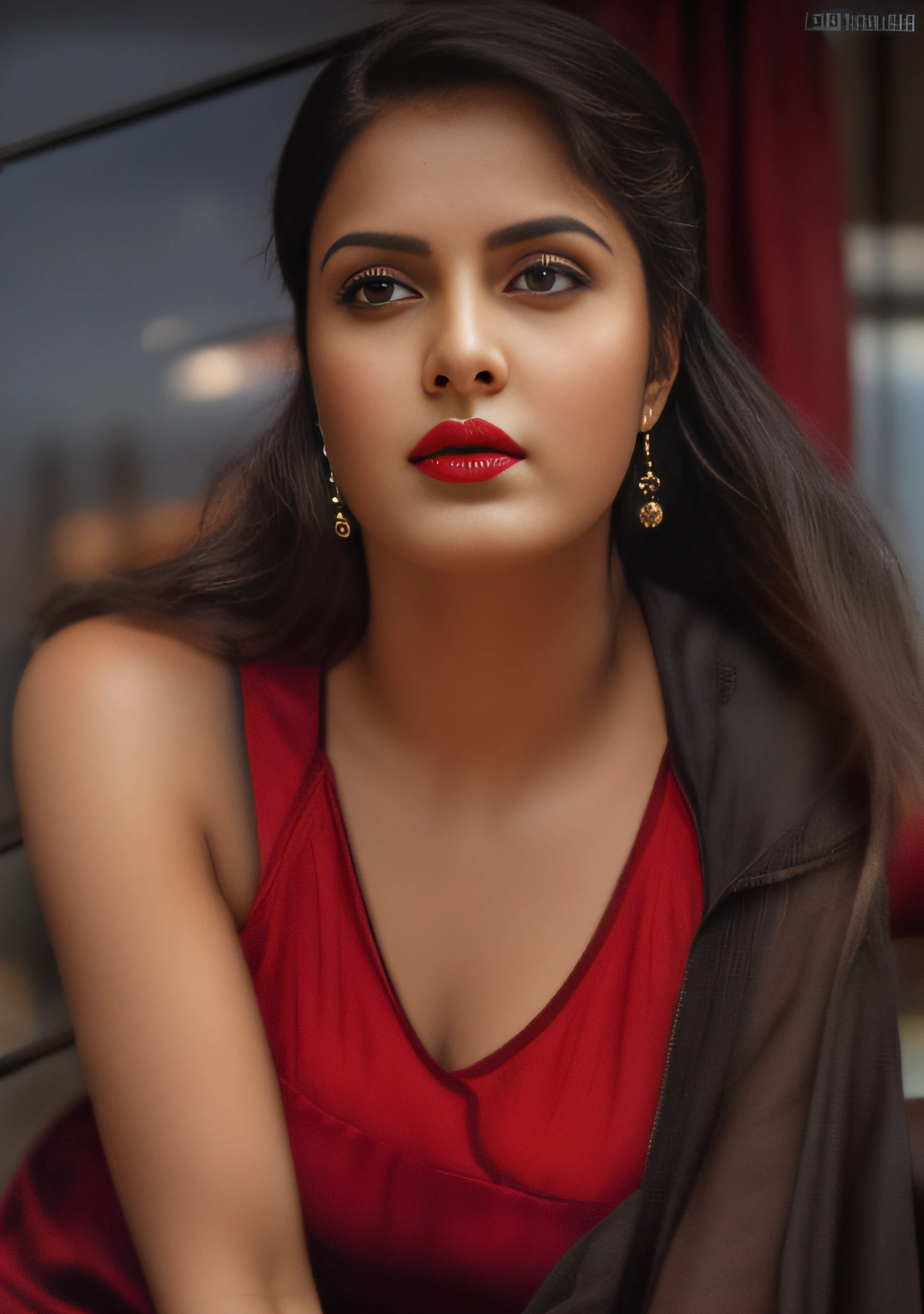 (editorial photograph of a young Indian woman in yellow dress and dark red lips),(((massive breast)))、karla ortiz, (highly detailed face:1.4) (smile:0.7) (backround 5 star hotel , moody, private study:1.3) POV, by lee jeffries, nikon d850, film stock photograph ,4 kodak portra 400 ,camera f1.6 lens ,rich colors ,hyper realistic ,lifelike texture, dramatic lighting , cinestill 800, realistic, wearing Black dobby weave self design fit & flare dress Sweetheart neck Short, puff sleeve Tie-up detail on back Above knee length in flounce hem Attached Lining Chiffon fabric, actress, karla ortiz, posing!!, candid picture, by Max Dauthendey,