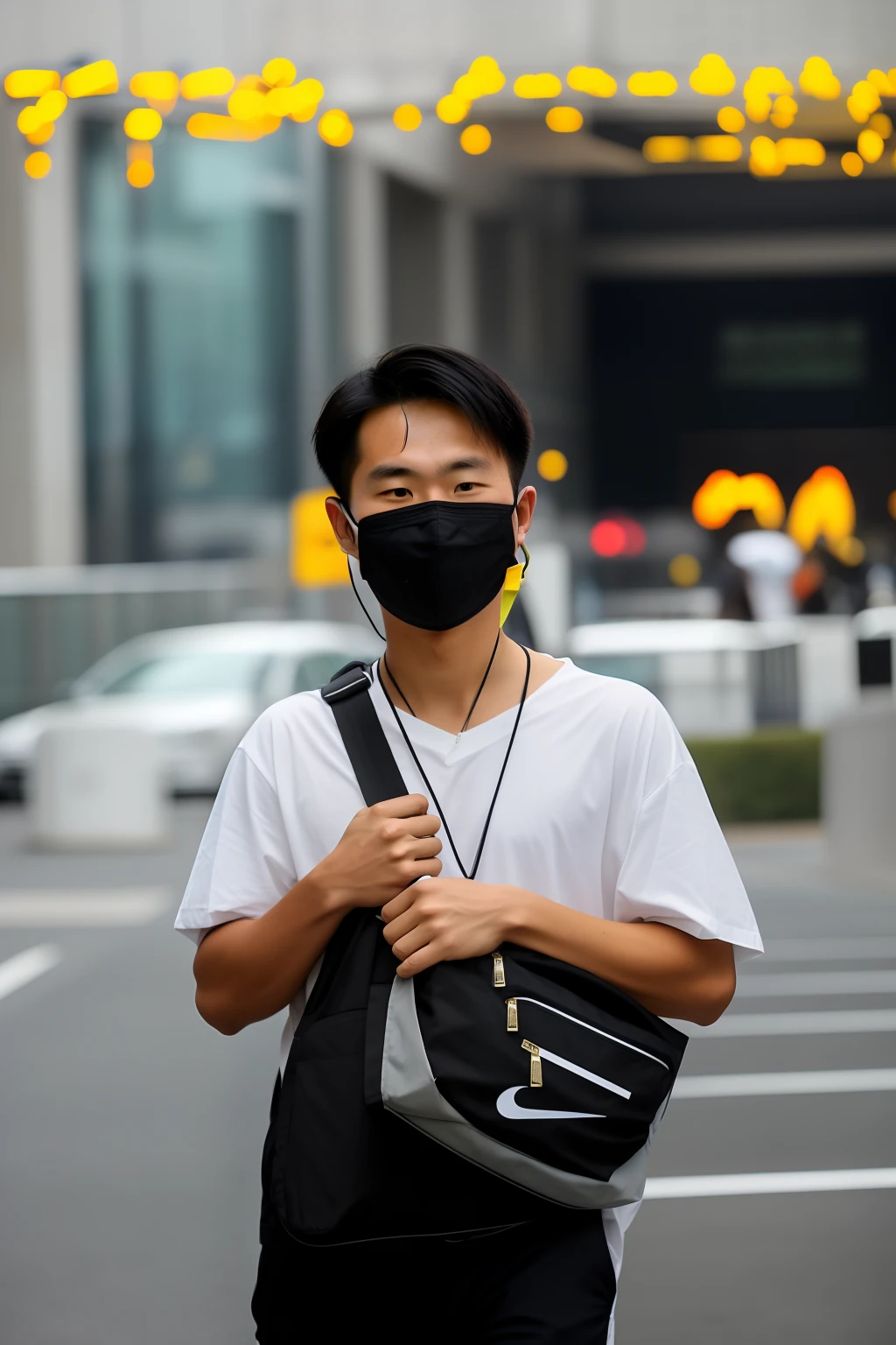 there is a man wearing a mask and a bag, wearing facemask, wearing all black mempo mask, wearing mask, wearing a mask, surgical mask covering mouth, wearing facemask and sunglasses, people are wearing masks, student, white man with black fabric mask, some of them use gask mask, young cute wan asian face, wearing bandit mask, male teenager