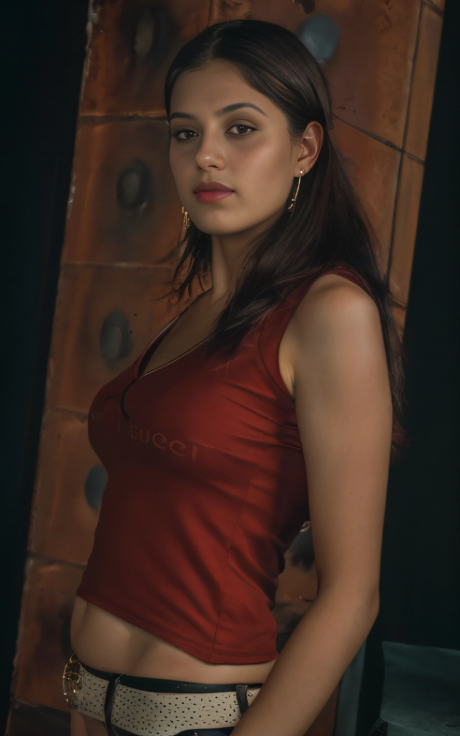 (close-up, editorial photograph of a 21 year old woman), (highly detailed face:1.4) (smile:0.7) (background inside dark, moody, private study:1.3) POV, by lee jeffries, nikon d850, film stock photograph ,4 kodak portra 400 ,camera f1.6 lens ,rich colors ,hyper realistic ,lifelike texture, dramatic lighting , cinestill 800,