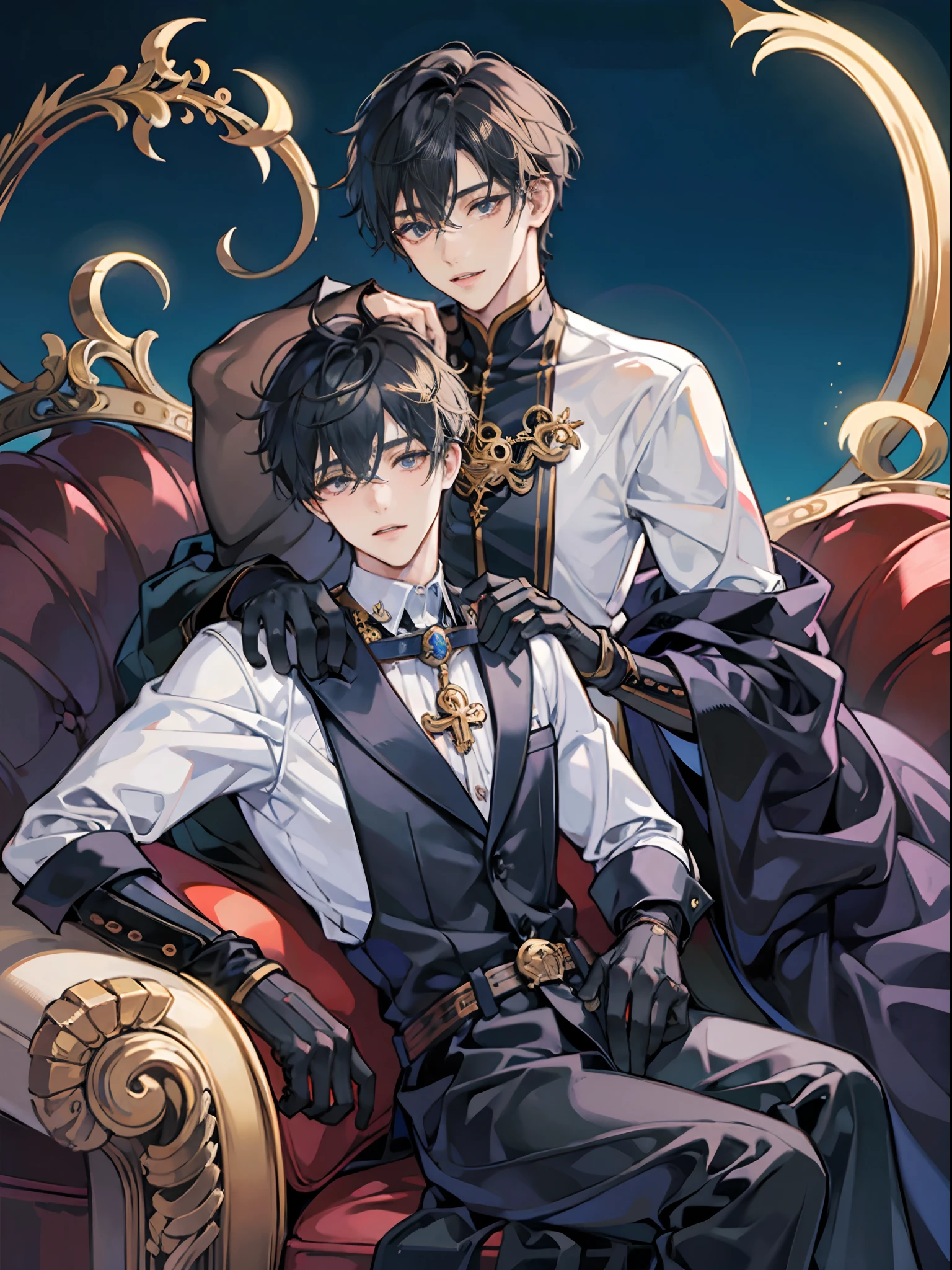 masutepiece, best_quality, 2male, gay male relationship, (yaoi boys:1.2), Skull、Diabolical
