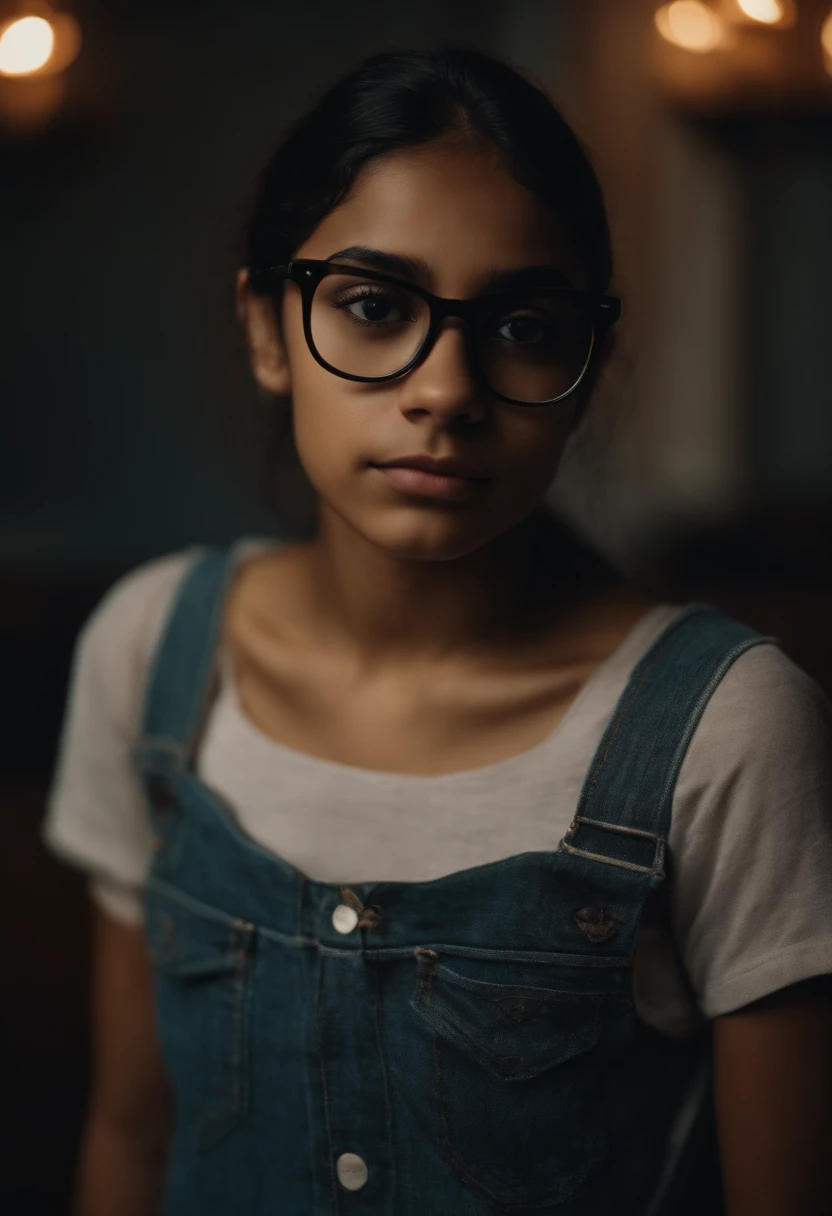 Detailed skinny Mexican girl 15 years old with glasses naked