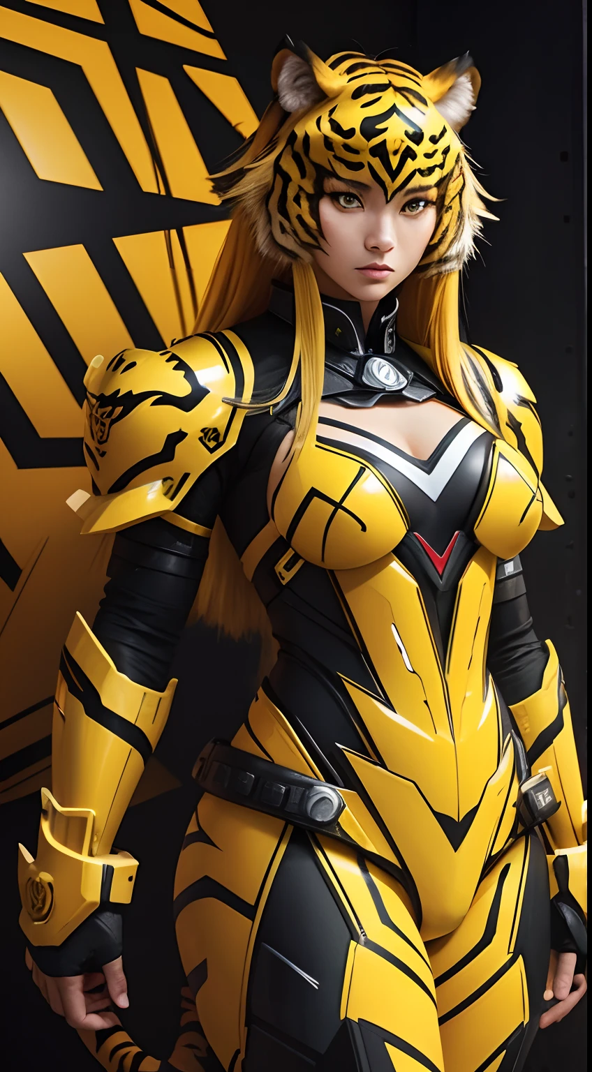 Tiger Beastman Girl、Flashy battlesuit with tiger print、Yellow eyes、Yellow tiger print hair、Tiger Knuckles、