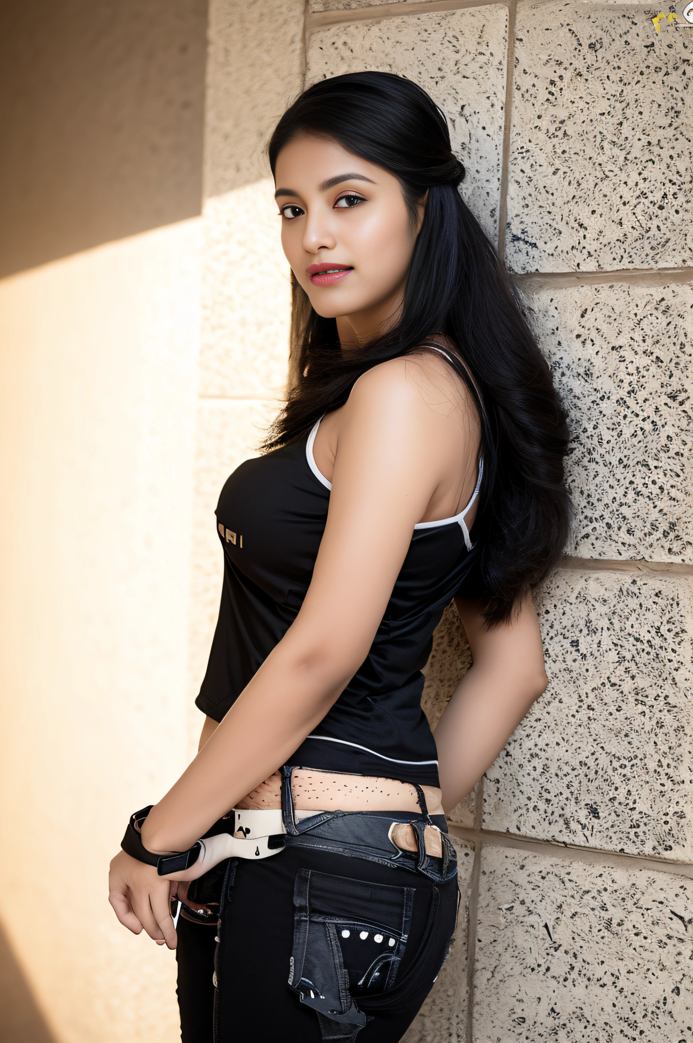 Black saree huge breast pressing