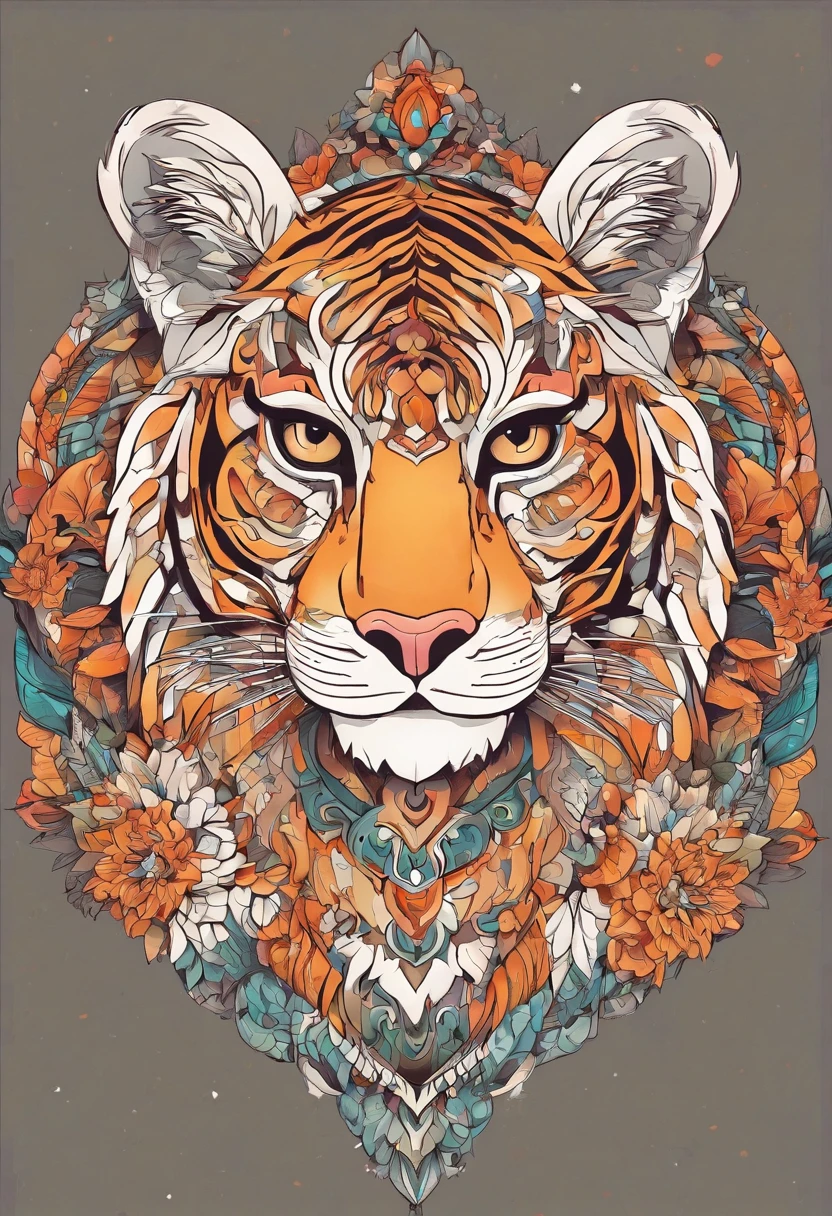 A simple cute little tiger mandala with bright color drawings