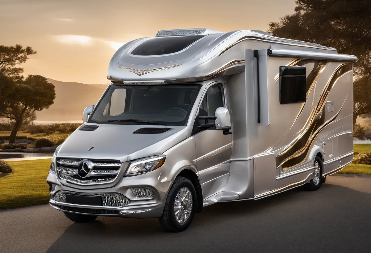 （Luxury motorhomes equipped with a variety of jewels），posh，gold，Diamond，pearls，Red Jewel，The front cover opens， The engine was loaded with gold coins