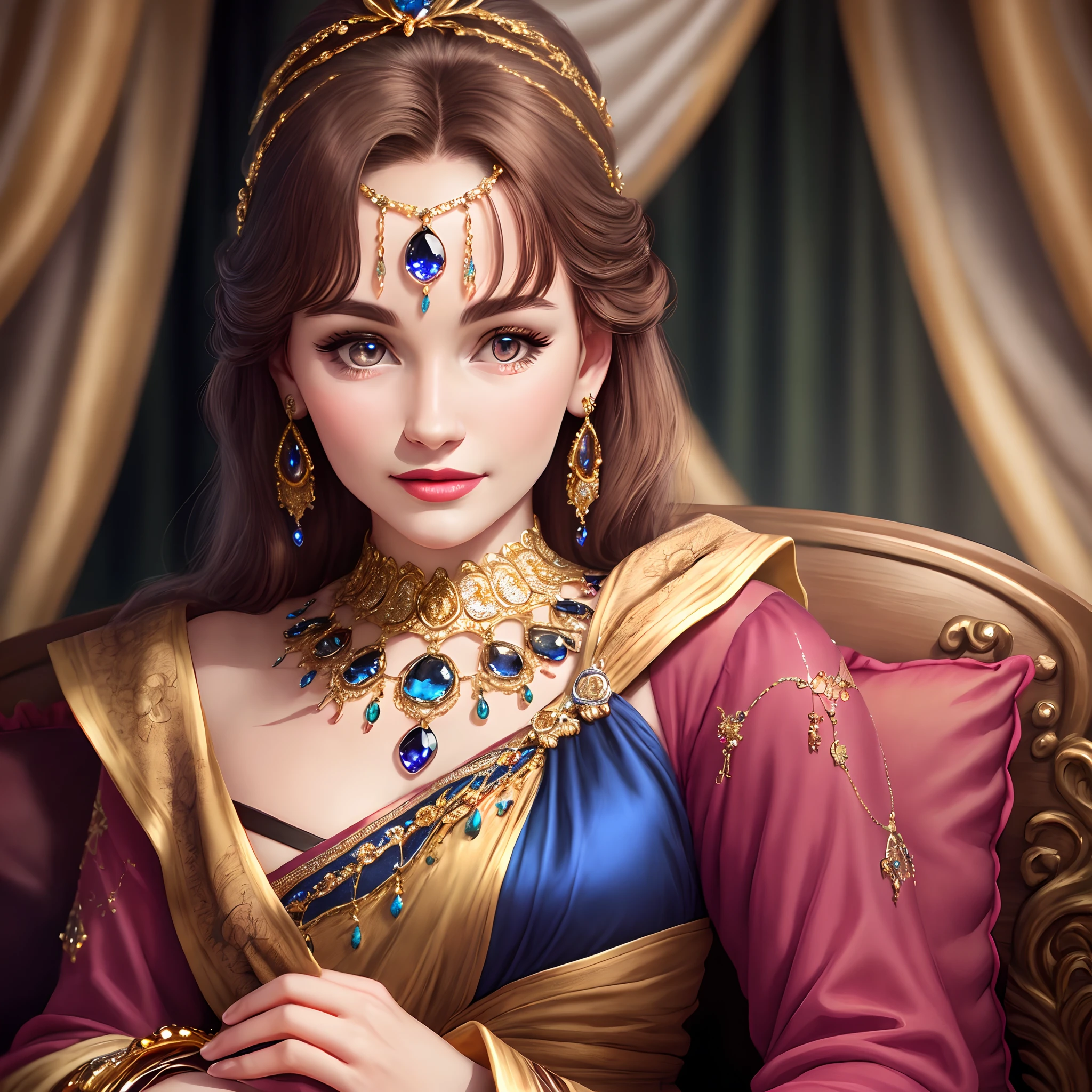 Ruby costume jewelry, sapphires and gold on a velvet cushion, Product Photography, Auction, close - up, higly detailed, ISO 100, 4k, объектив 30mm, 1/250c, f2.8, Realistic