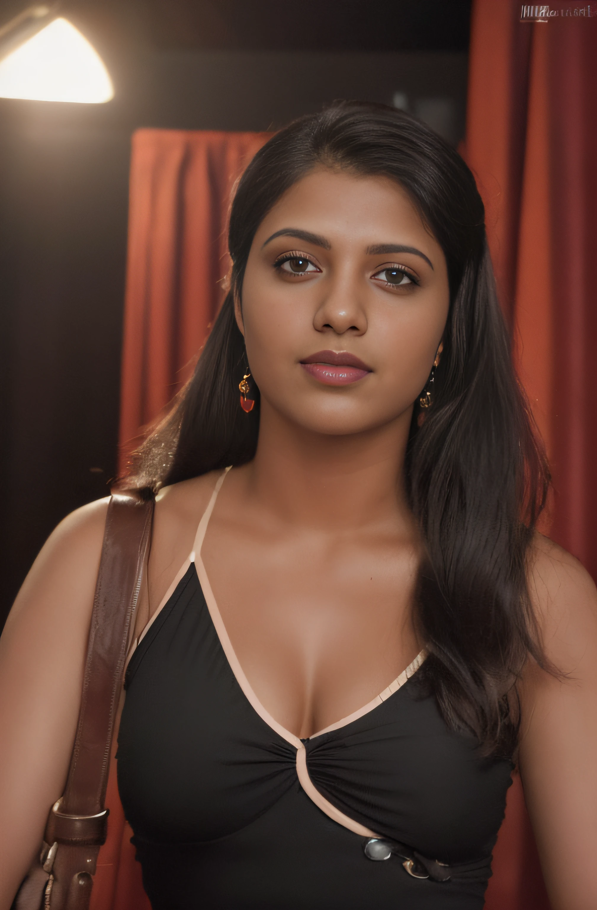 (editorial photograph of a young Indian woman),(((massive breast)))、karla ortiz, (highly detailed face:1.4) (smile:0.7) (backround 5 star hotel , moody, private study:1.3) POV, by lee jeffries, nikon d850, film stock photograph ,4 kodak portra 400 ,camera f1.6 lens ,rich colors ,hyper realistic ,lifelike texture, dramatic lighting , cinestill 800, realistic, wearing Black dobby weave self design fit & flare dress Sweetheart neck Short, puff sleeve Tie-up detail on back Above knee length in flounce hem Attached Lining Chiffon fabric, actress, karla ortiz, posing!!, candid picture, by Max Dauthendey,