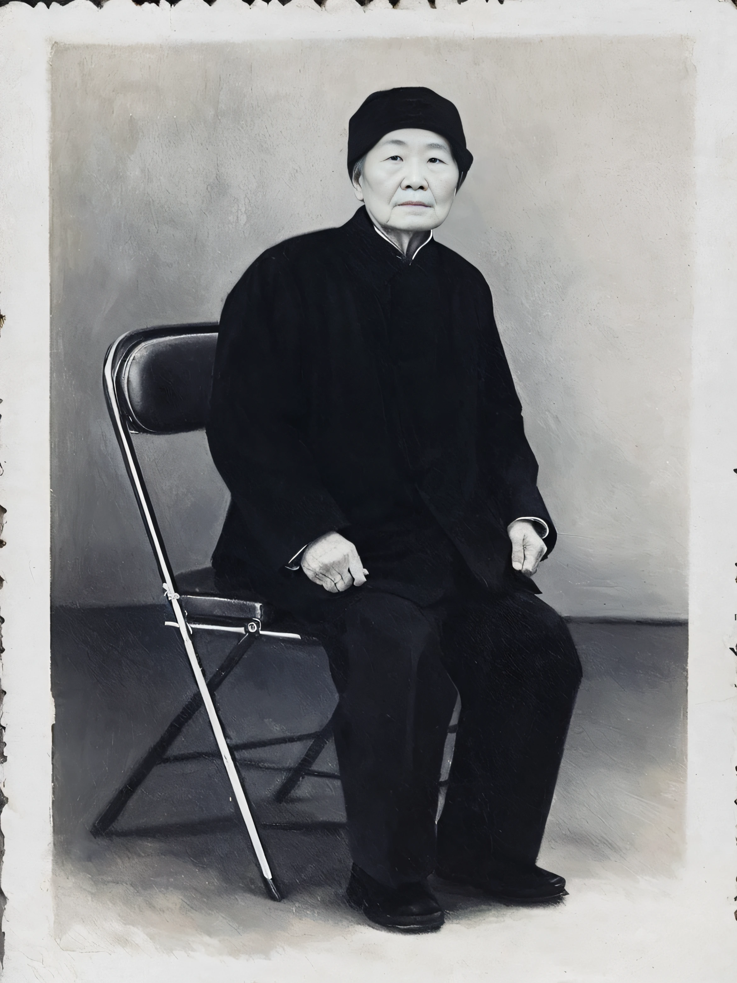 A portrait of a 70-year-old Chinese grandmother，Face emaciation，，Good facial features，Symmetrical facial features，The ears are symmetrical and clear，Ultra-clear and realistic facial features，With a black hat on his head，，Hat coordination，He is wearing a black Chinese traditional costume，The texture of the clothes is clear，Ultra-clear texture，Camera shooting effect，Light and shadow are natural，Symmetrical clothes，The collar is symmetrical and coordinated，Ultra-clear realistic 8K,Very detailed eyes and face,Ultra detail, High definition, Very detailed, Best quality, Masterpiece, , Realistis, Real, 8K wallpaper,Background details for foreground objects (Masterpiece: 1.2) (Photorealistic: 1.2) (Bokeh: 1.2) (Best quality) (Color grading) (Detailed skin: 1.3) (complex) (8K) (hdr) (Movie lighting: 1.3) (Sharp focus), Glossy glossy skin, Front-facing Ultra HD, Digital SLR, Soft lighting, High quality, film gram, Fujifilm XT3 skin texture, filmgrain, Close up, 超高分辨率,