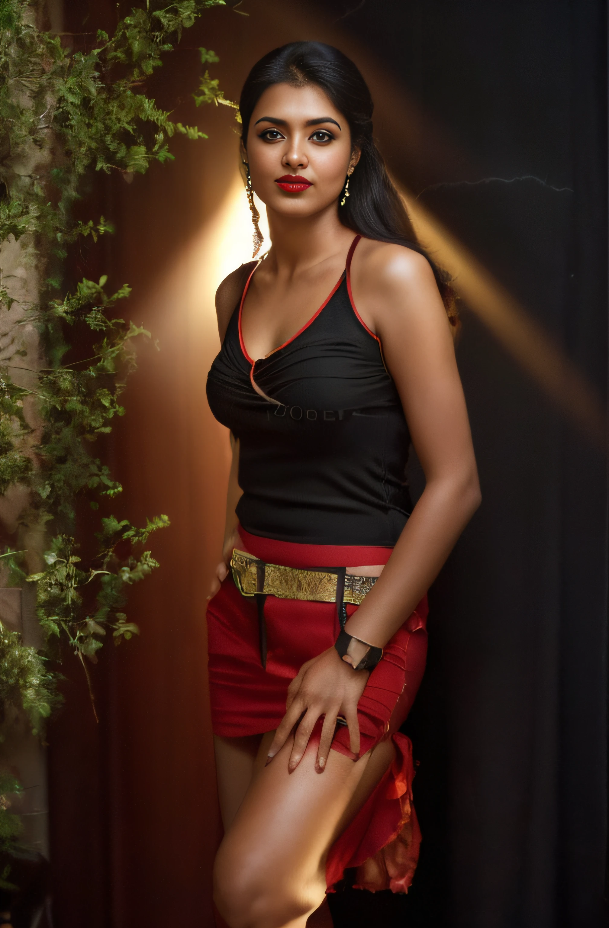 (editorial photograph of a young Indian woman with big boobs red lips)、(((black top)))、karla ortiz, (highly detailed face:1.4) (smile:0.7) (backround 5 star hotel , moody, private study:1.3) POV, by lee jeffries, nikon d850, film stock photograph ,4 kodak portra 400 ,camera f1.6 lens ,rich colors ,hyper realistic ,lifelike texture, dramatic lighting , cinestill 800, realistic, wearing Black dobby weave self design fit & flare dress Sweetheart neck Short, puff sleeve Tie-up detail on back Above knee length in flounce hem Attached Lining Chiffon fabric, actress, karla ortiz, posing!!, candid picture, by Max Dauthendey,