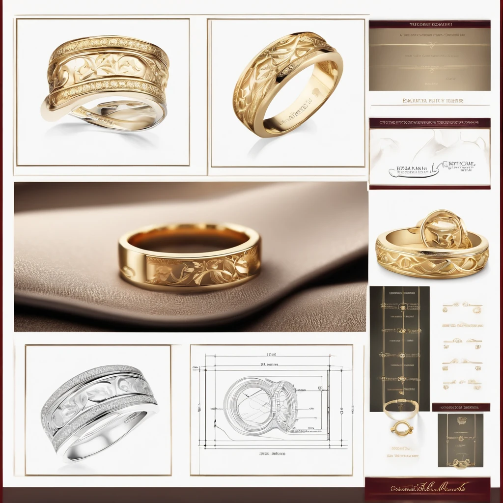 ((Ring design concept art)),Yellow gold ring,(Ring concept blueprint),((Wavy ring ring)),Engraved with a five-pointed star,(exquisite craft),Hemming,Natural sunlight,Shining Effect