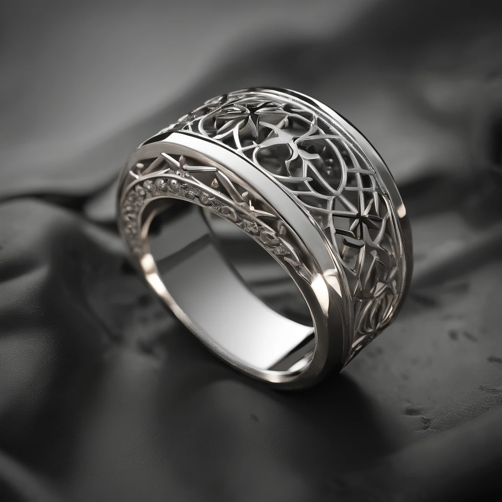 （（Ring design concept art）），silver ring，（Ring concept blueprint），（（Wavy rings）），Engraved with a five-pointed star，Natural sunlight，Shining Effect