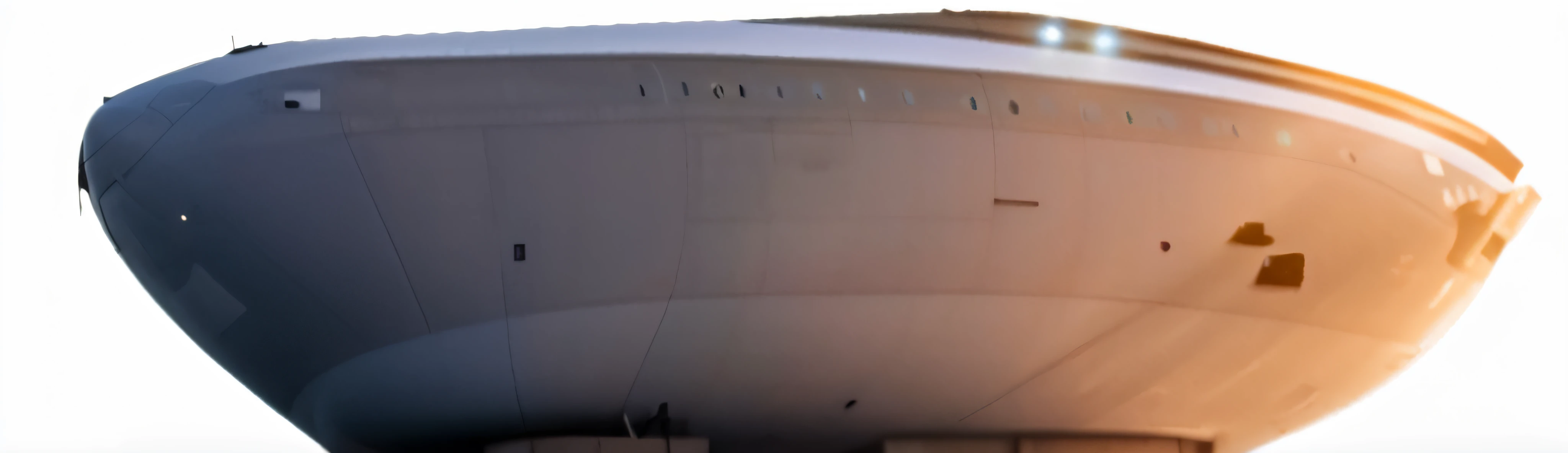 Alafid view of a large commercial aircraft with sky background