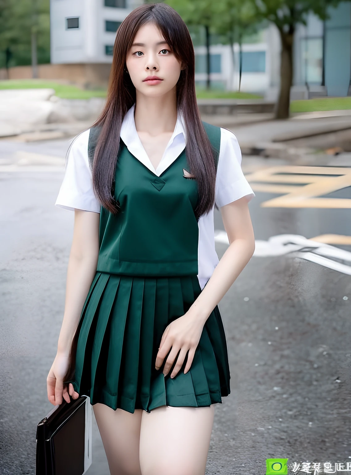 image of a korean woman in a green school uniform posing, japanese girl school uniform, japanese school uniform, seifuku, magic school uniform, magical school student uniform, jk uniform, school uniform, wearing school uniform, girl wearing uniform, wearing japanese school uniform, wearing a school uniform, of a schoolgirl posing, realistic schoolgirl, teal uniform