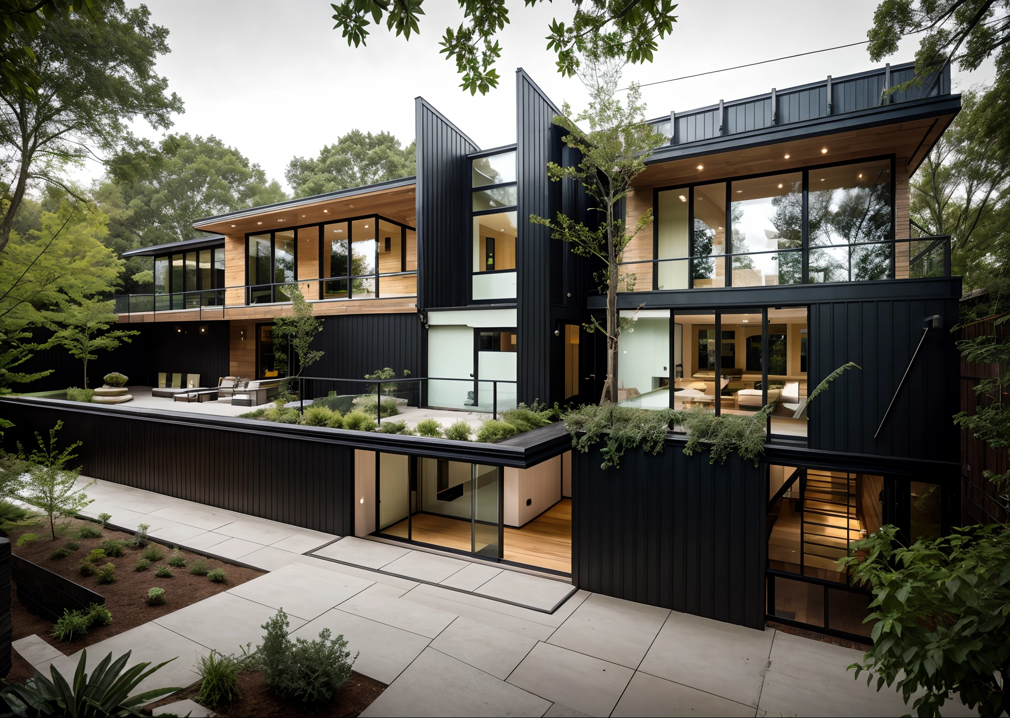 house exterior industry style, dark yellow and green color scheme, like an oldtime industry factory,raw materials, exposed structural elements, and simple, clean lines,rough-hewn steel, polished concrete, glass, and exposured brick,