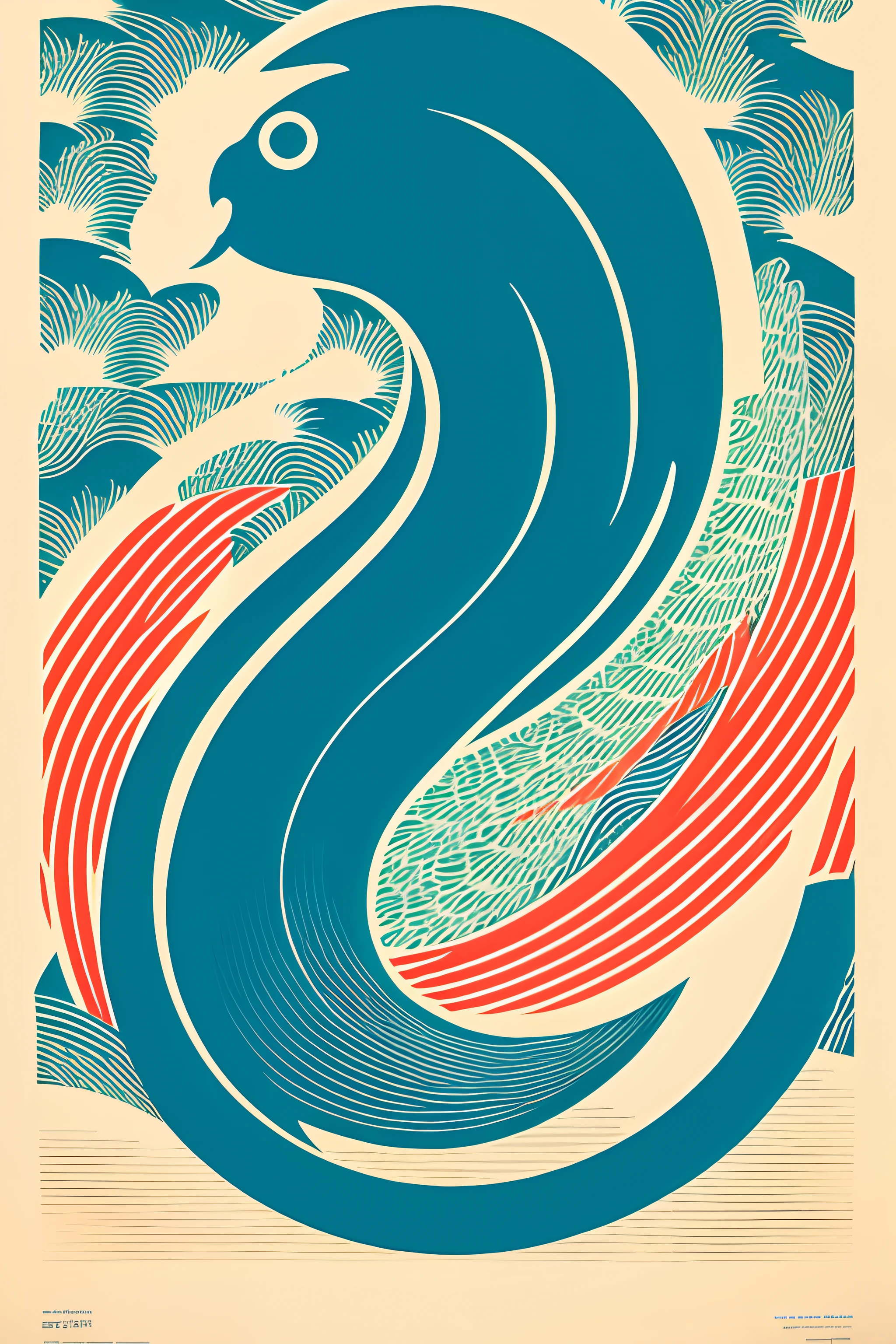 Carp, meaning of breakthrough, exquisite poster design, minimalist style, Ukiyoe