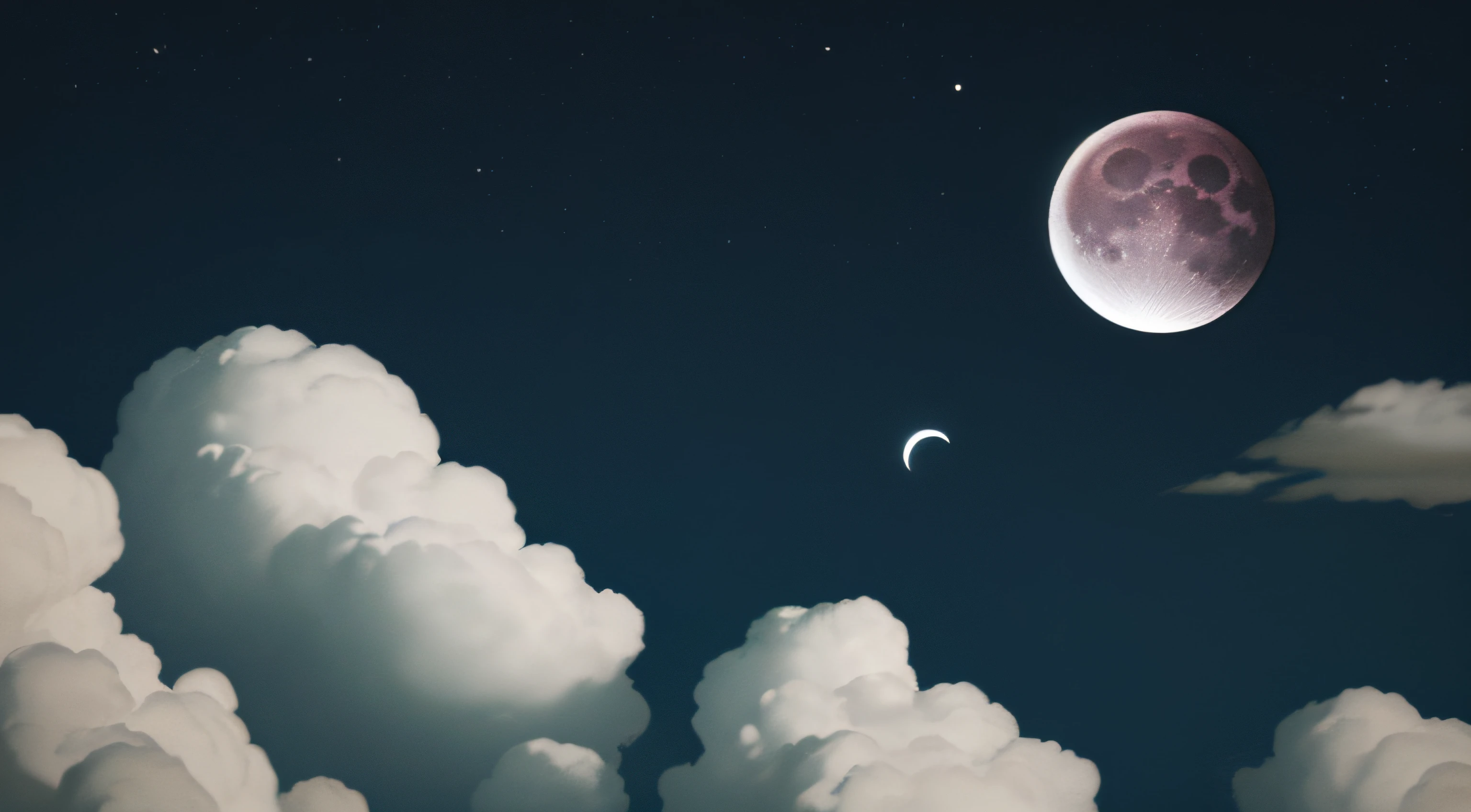 night sky, cartoon theme, dark, moon crescent, clouds