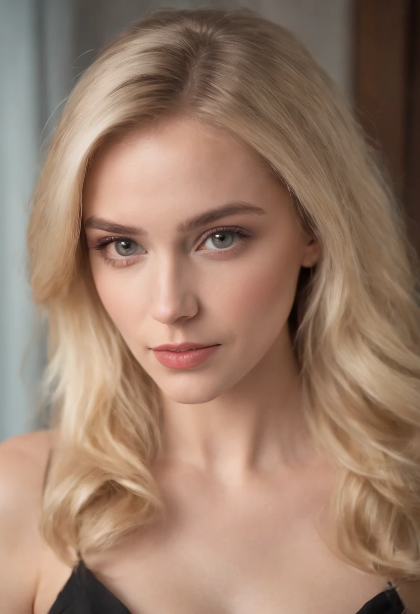 (RAW style, masterpiece, best quality, ultra-detailed) top-down shot of boobs, blonde hair visible on the sides, wearing white tank top, top-down shot of cleavage, only boobs