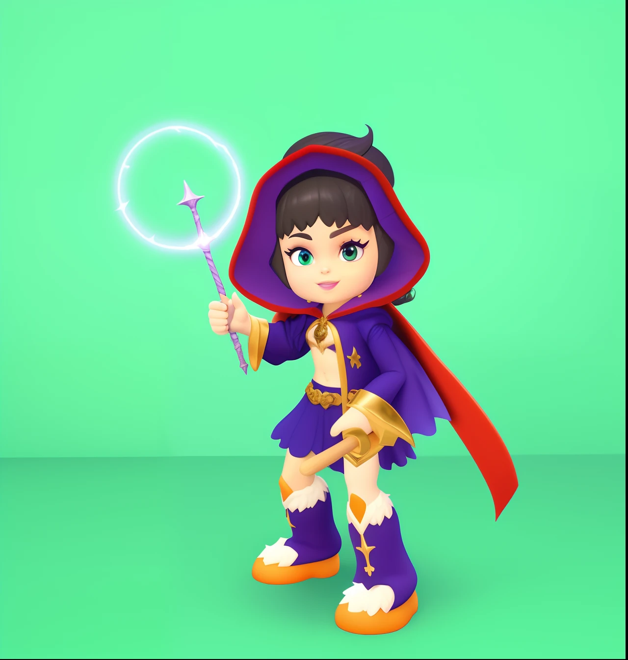 um close up de um personagem de desenho animado segurando uma varinha, uma jovem bruxa, epic mage girl character, jovem bruxo, girl with magical powers, maya ali as a lightning mage, holding a magic staff, bruxa feminina, an arcane wizard casting a spell, wielding a magic staff, spell casting wizard, jovem mago meio elfo, sorcerer magic witch
