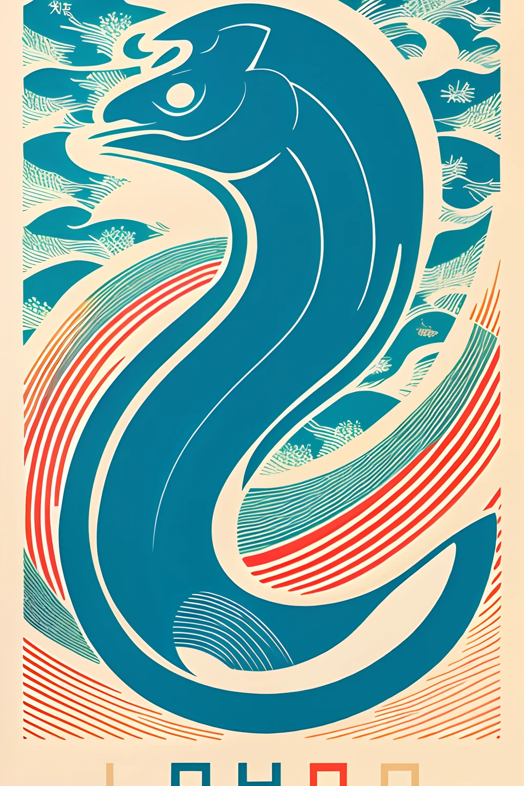 Ichthyosaurus, meaning of breakthrough, exquisite poster design, minimalist style, Ukiyoe painting