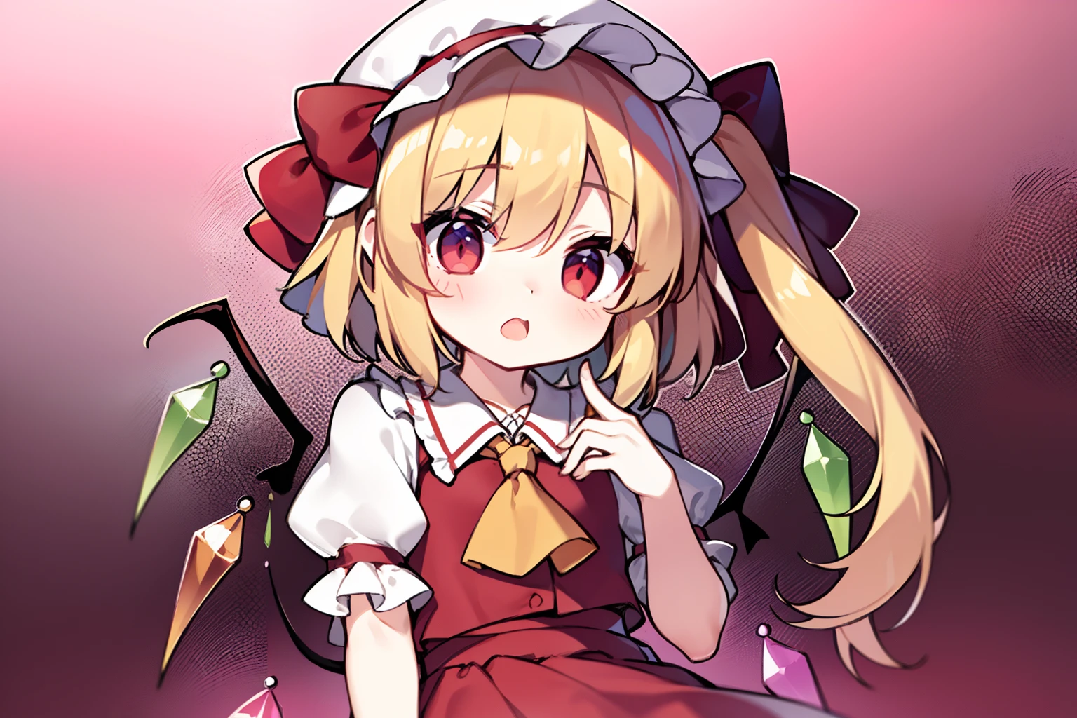 (Flandre Scarlet)、 beautiful countenance、(Eye Highlights)、suprised、disturbance、shortsleeves、Dress style shirt、Petite