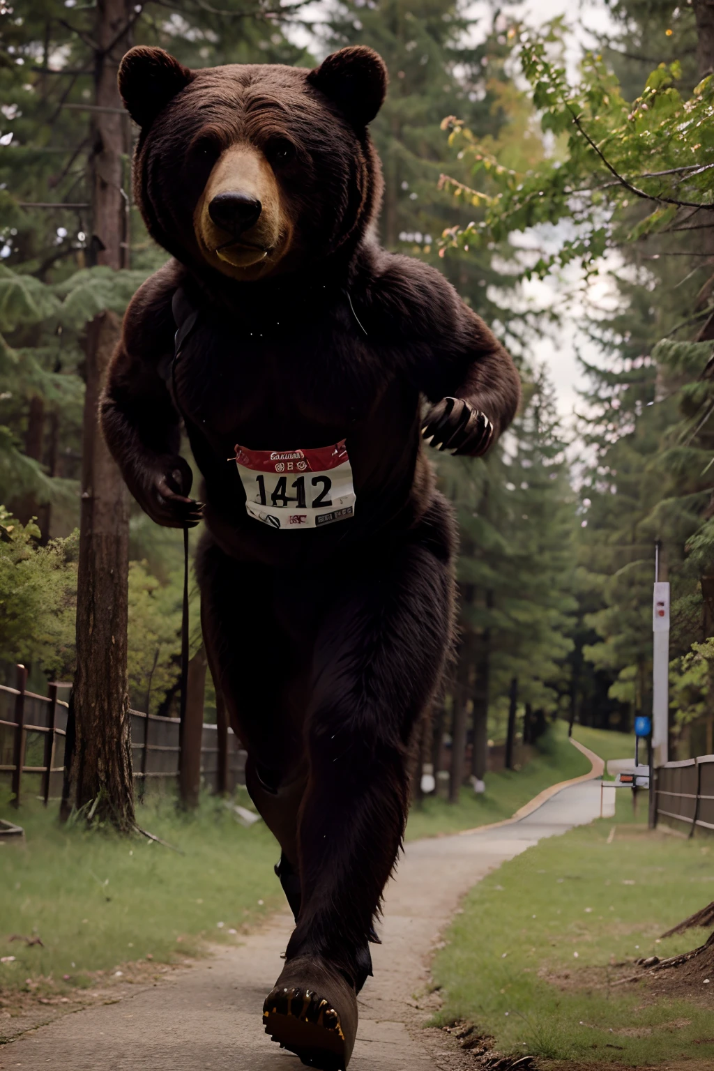 Wild bear running in running uniform、illustratio、