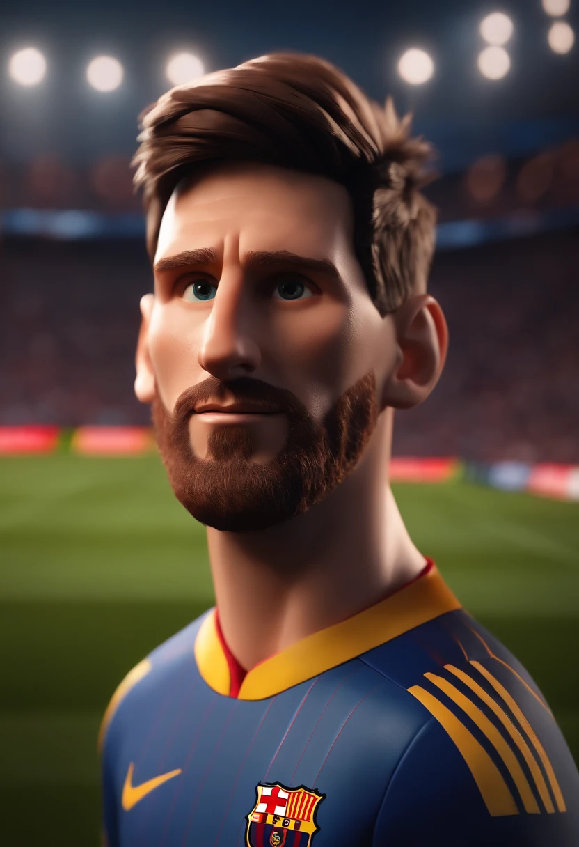 Lionel Messi, (pixar style) (masterpiece:1.2) (bokeh) (best quality) (detailed skin) (detailed texture) (8k) (claymation) (cinematic lighting) (sharp focus