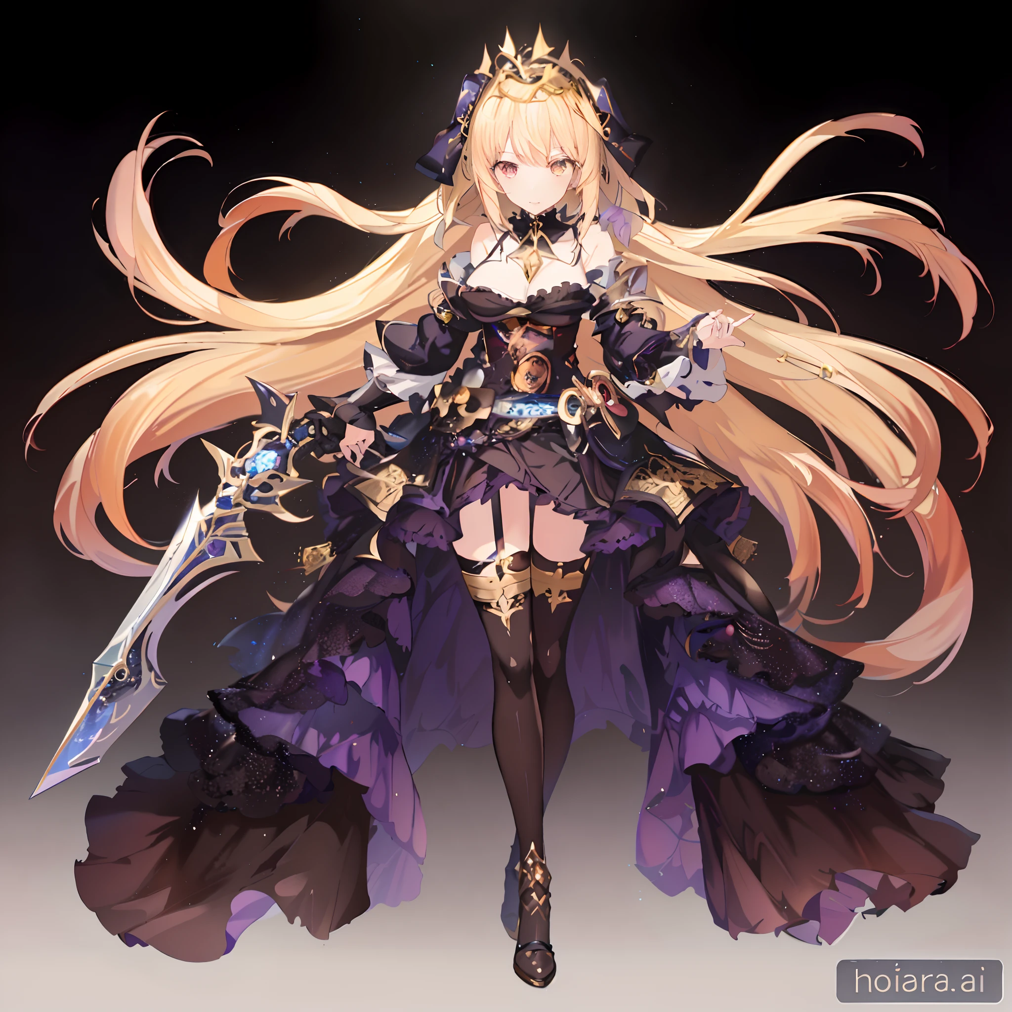 Anime – image of woman in black and purple dress holding sword, shadowverse style, cushart krenz key art feminine, Detailed key anime art, blonde anime girl with long hair, from arknights, shadowverse character concept, Ayaka Genshin Impact, anime goddess, detailed anime character art, high detailed official artwork