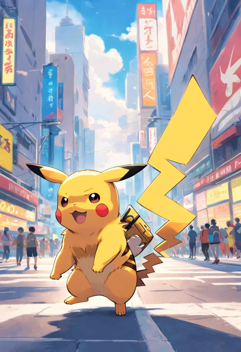 (Illustration of a t-shirt of muscular Pikachu exercising vigorously in the square)