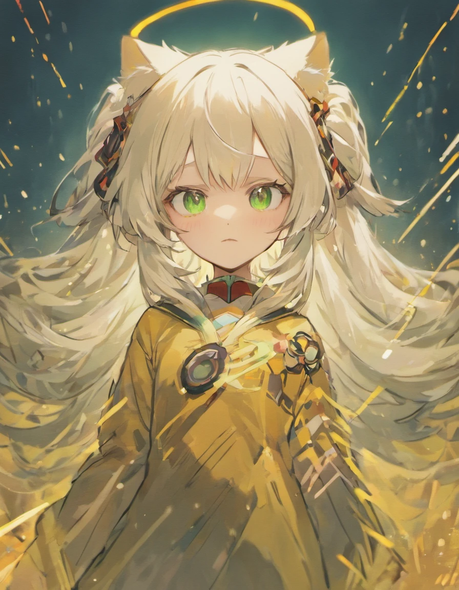 white  hair　Red Mesh　Canine ears　Green eyes　female pervert　cute little