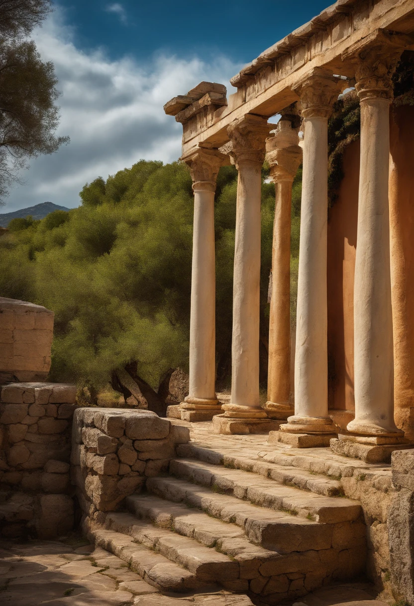 A blonde Aphrodite the Greek goddess in a temple peeing
