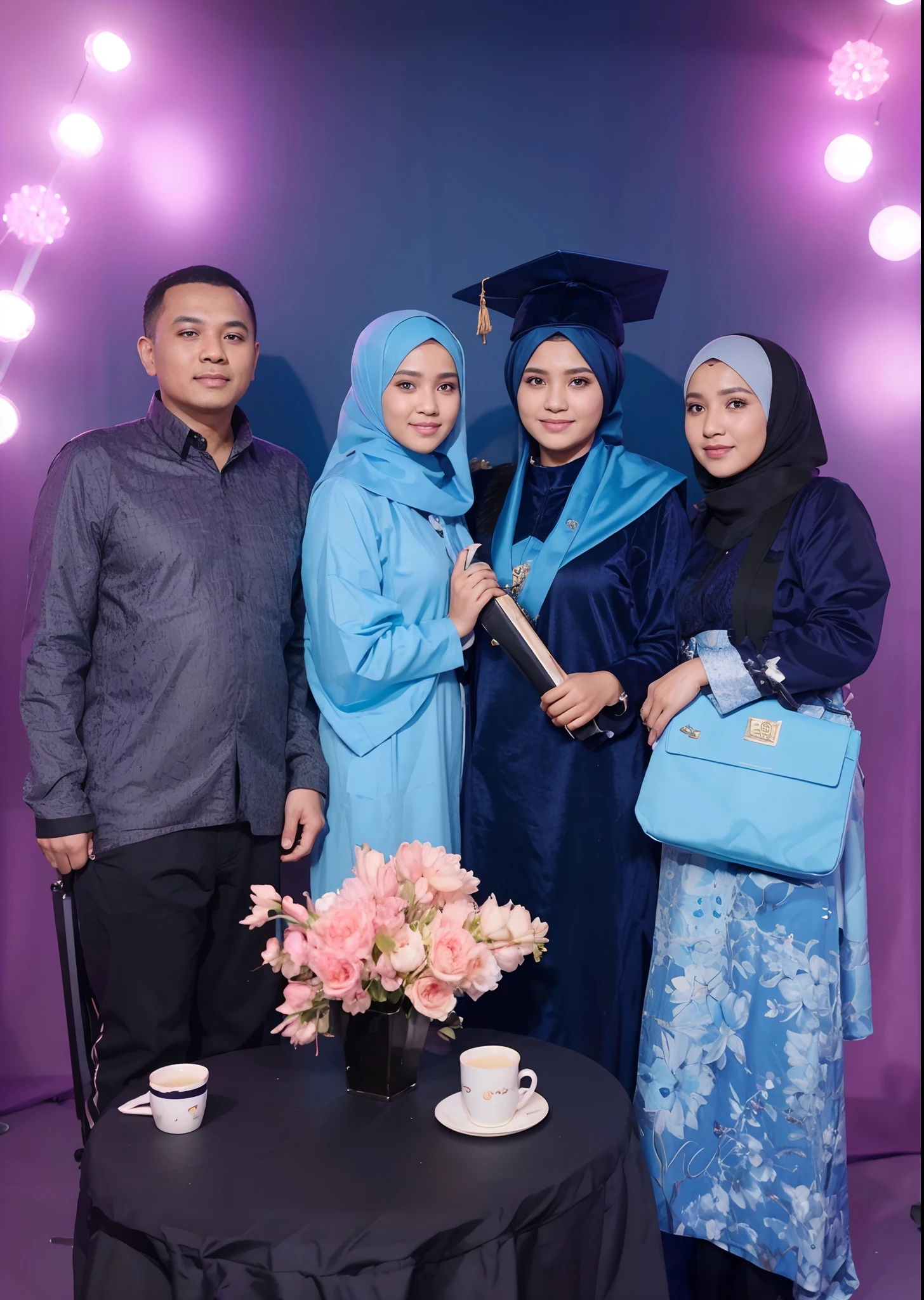 graduation and fammily, ultra hd,foto studio room,potret,hijab 8k