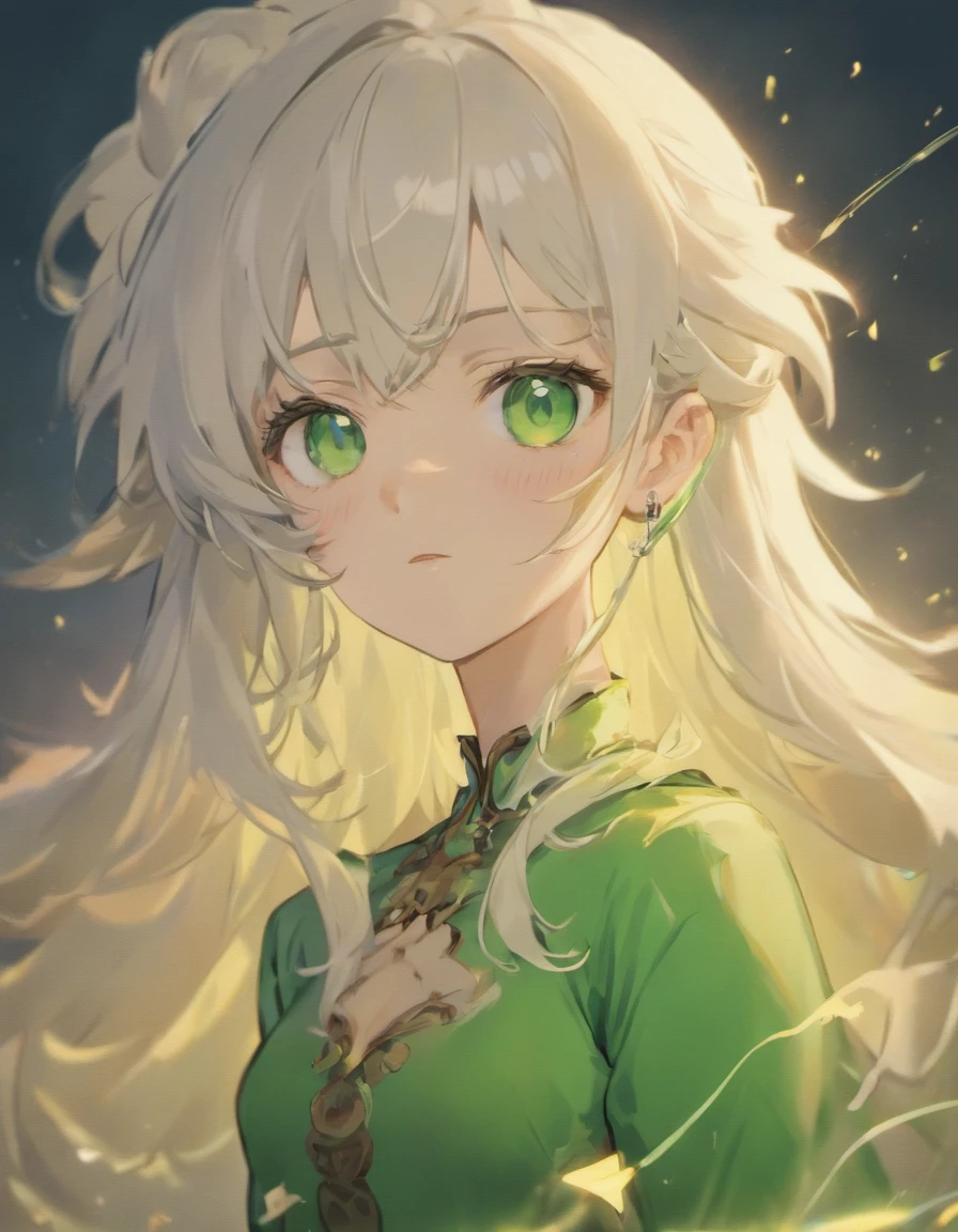 Super realistic,white hair,Green eyes,extra detailed face,8k ultra,full bodyesbian,Bust,Canine ears,deepshadow,