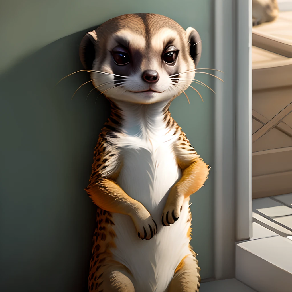 anthro, solo, otter, female, cute, leather_harness, realistic, lying on stomach, coy, tied_up
