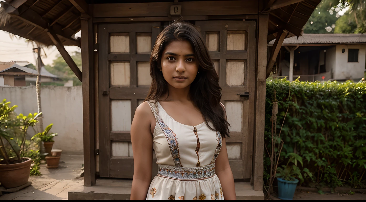 30 years aged dusky village Indian girl, looking at the camera,cute,smart, realistic,8k hyper relastic, full photo,full dress