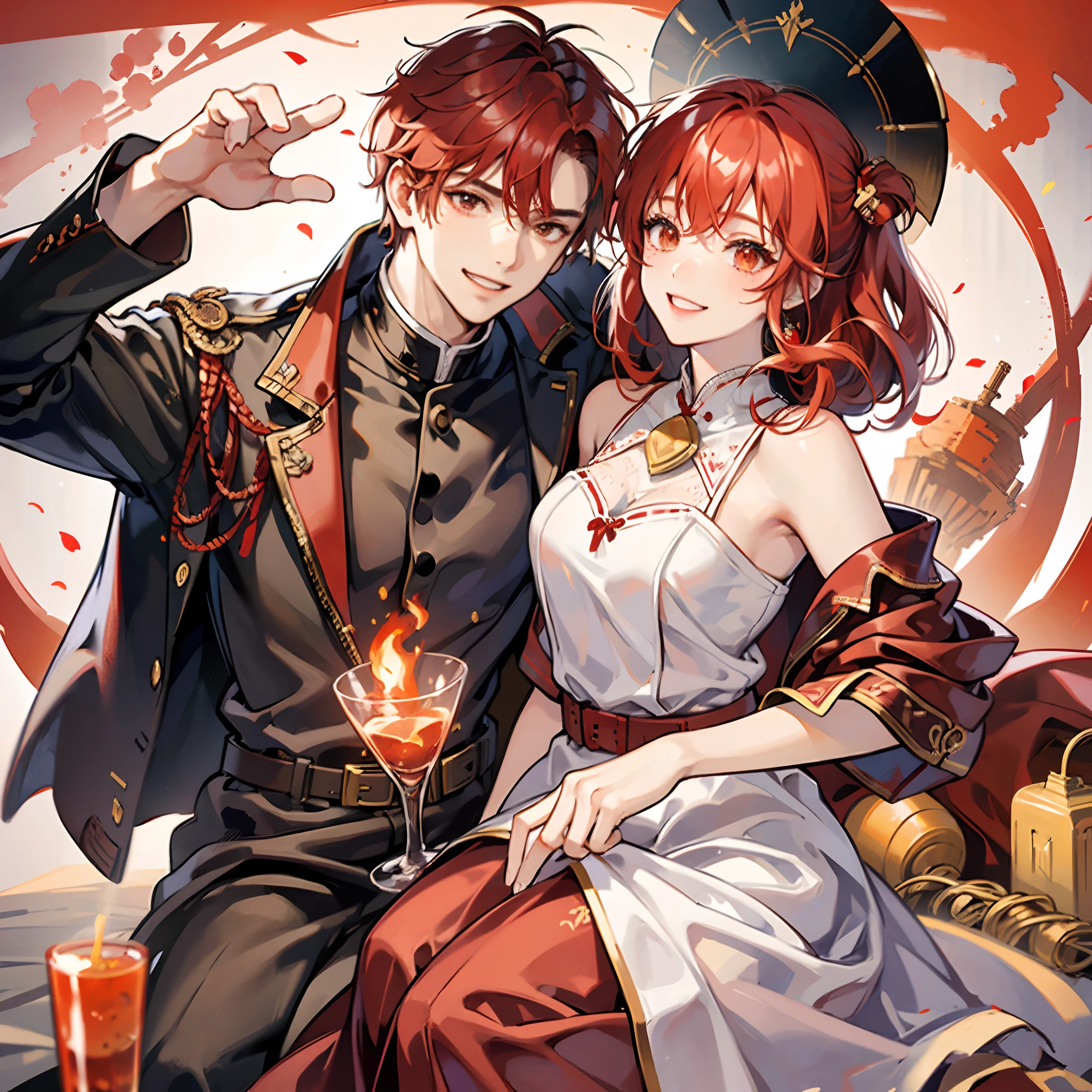 Hot system,Detailed red,Detailed flame,Bonds with peers,Kizuna element,Two men and women depicted in detail,Detailed smile,Smiling smile,Emotional element,Detailed red hair,
