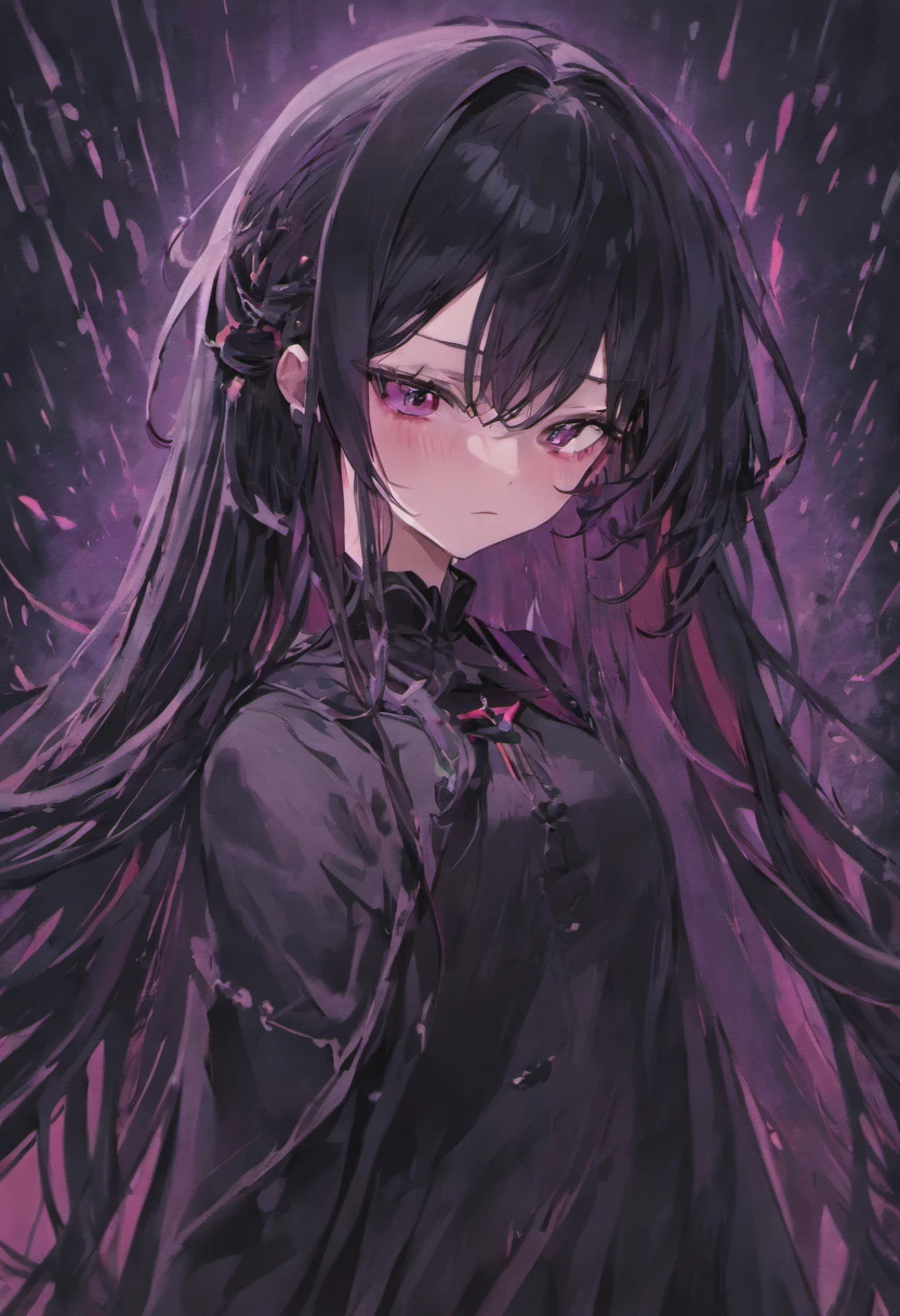 Anime girl with long black hair and purple eyes - SeaArt AI