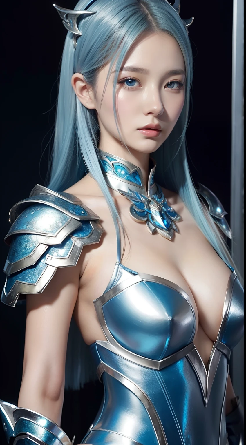 a close up of a woman in a silver and blue dress, chengwei pan on artstation, by Yang J, detailed fantasy art, stunning character art, fanart best artstation, epic exquisite character art, beautiful armor, extremely detailed artgerm, detailed digital anime art, artgerm on artstation pixiv, armor girl
