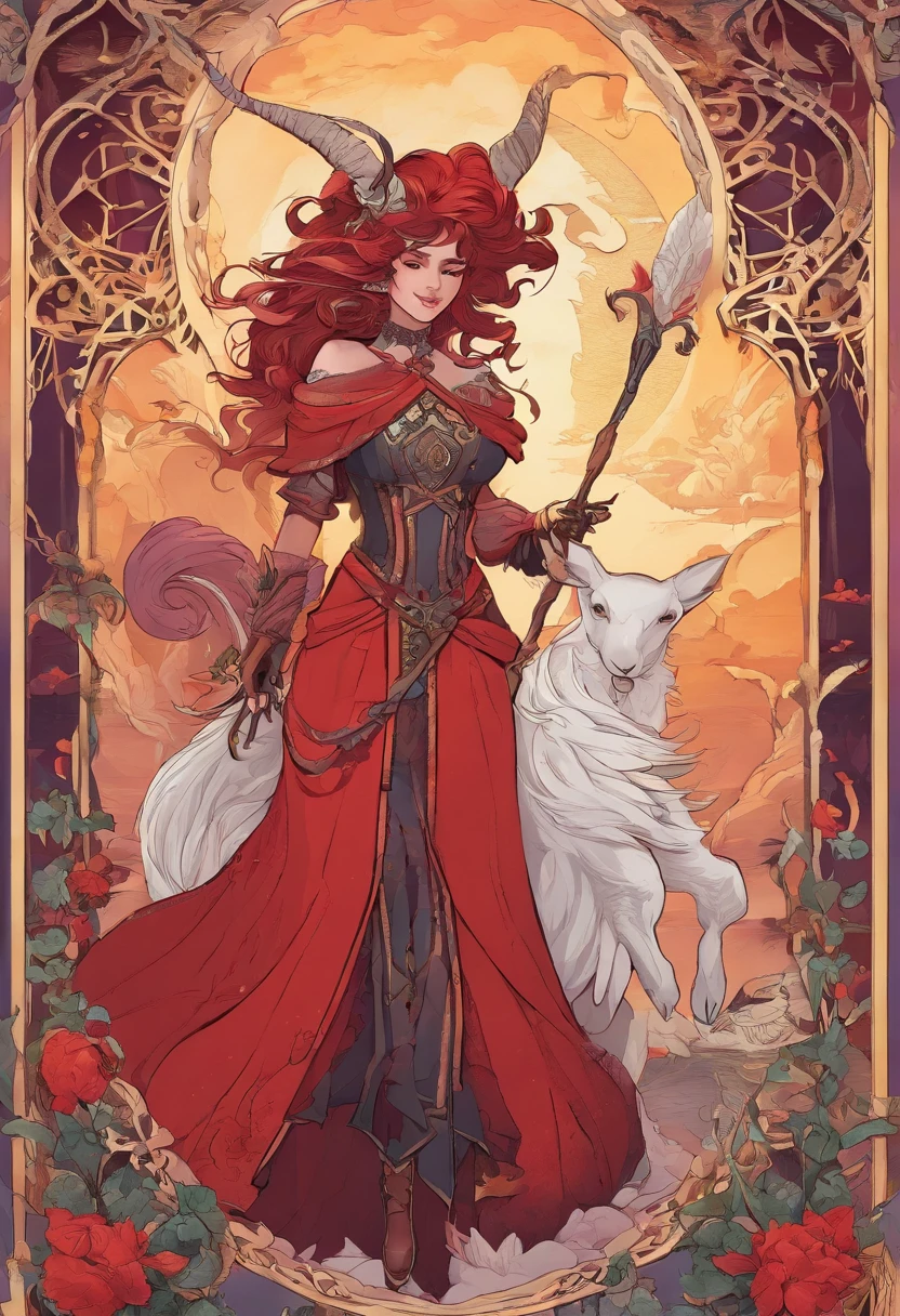 (best quality,4k,8k,highres:1.2),ultra-detailed,detailed digital fantasy art,portrait of red skin young female tiefling,dnd,holding magic staff,solid black eyes,red skin,black ram twisted horns,white hair,pink wizard's coat,wide pole witch hat,fine texture details,elaborate facial features,golden embroidery,subtle shading,magical aura,enhanced contrast,fiery background,dramatic lighting,fantasy atmosphere,dynamic pose,captivating expression,sharp focus,rich colors,beautifully rendered,riveting composition,majestic presence,exquisite craftsmanship,impressive attention to detail,mesmerizing gaze,otherworldly charm,compelling storytelling,magic-infused environment,immersive fantasy world,skillful brushwork
