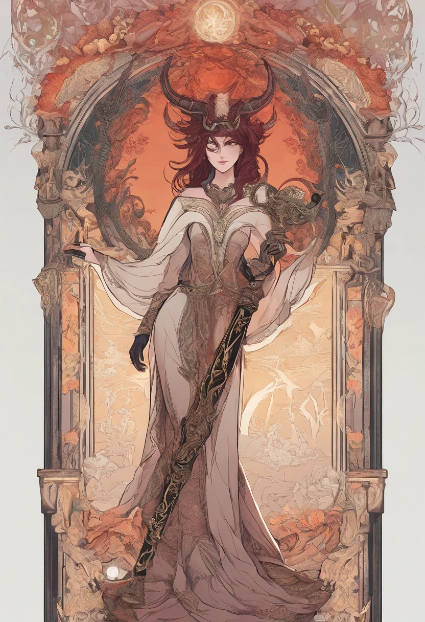 (best quality,4k,8k,highres:1.2),ultra-detailed,detailed digital fantasy art,portrait of red skin young female tiefling,dnd,holding magic staff,solid black eyes,red skin,black ram twisted horns,white colored hair, wizard's coat,wide pole witch hat,fine texture details,elaborate facial features,golden embroidery,subtle shading,magical aura,enhanced contrast,fiery background,dramatic lighting,fantasy atmosphere,dynamic pose,sharp focus,rich colors,beautifully rendered,riveting composition,majestic presence,exquisite craftsmanship,impressive attention to detail,mesmerizing gaze,otherworldly charm,compelling storytelling,magic-infused environment,immersive fantasy world,skillful brushwork