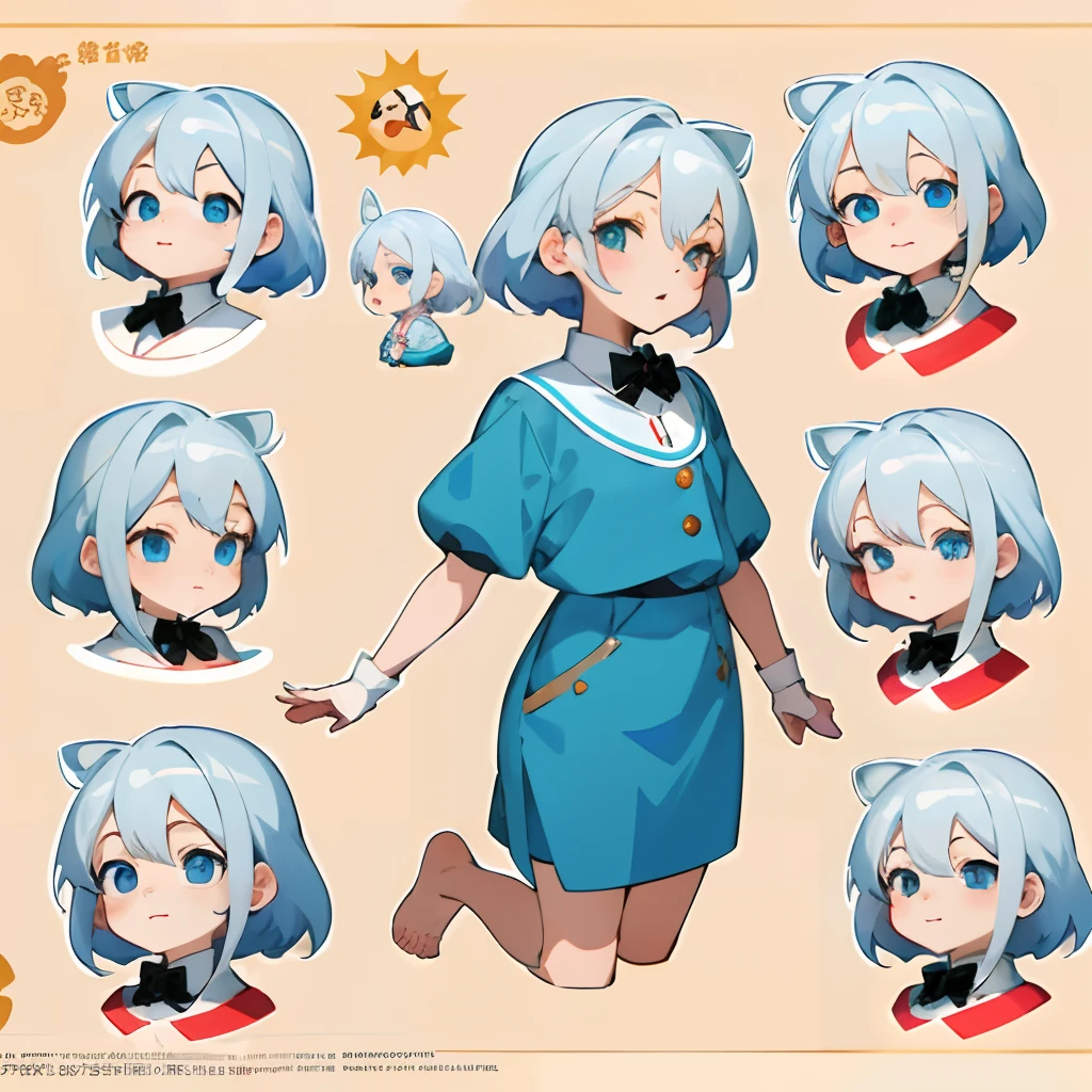 Anime girl with silver hair and blue eye edging, official artwork, , Lori, anime style portrait, anime moe art style, 2 d anime style, Cute art style, Stylized anime, Anime Art Style, Anime style. 8K, anime style 4 k, Anime Art Style, digital anime art!!、White puppy、fluffly、Baby Golden Retriever、blanche、Vigorous、A charming smile、Office Lady Style Clothes、Wearing a suit、Deformed puppy、raise the front paws、((masterpiece))、(((top-quality))、(CharacterDesignSheet、Same character、gauges、Across、soles)、Chibi Chara、
