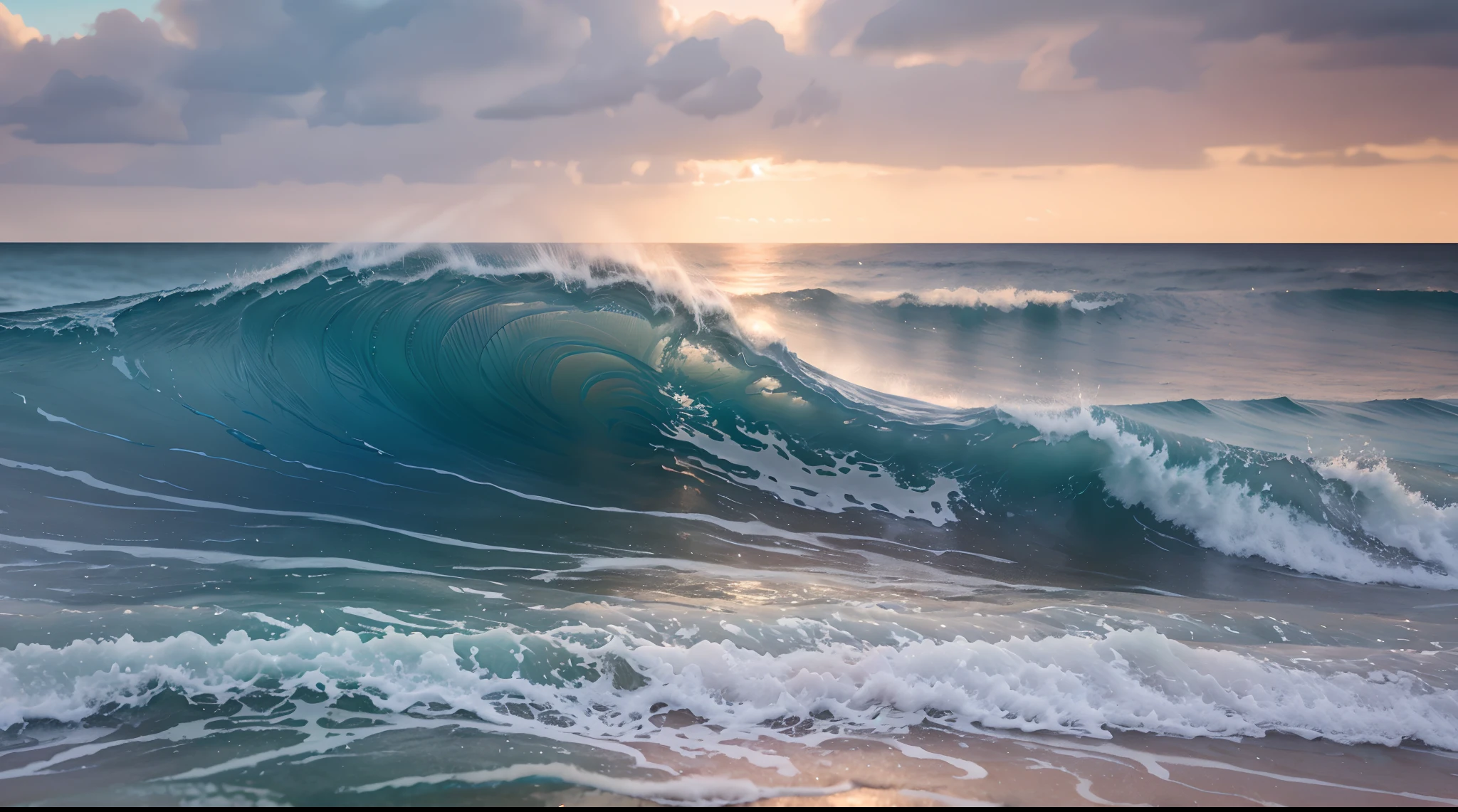 Produce a 3D artwork that mimics the texture of ocean waves in pastel tones.