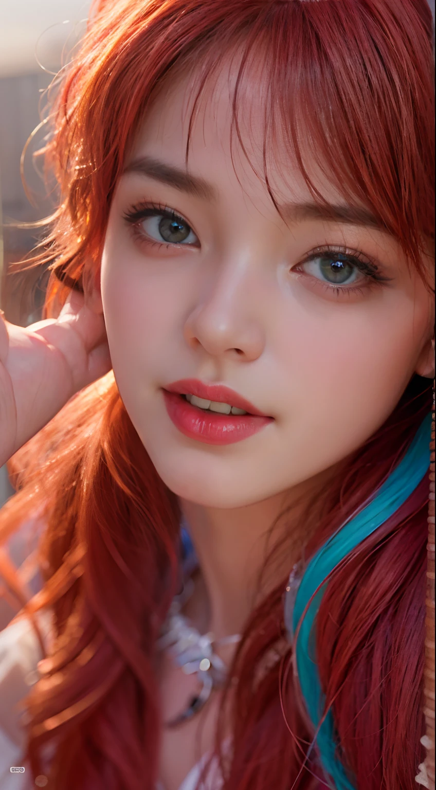 red hair girl,beautiful detailed eyes,beautiful detailed lips,extremely detailed face,longeyelashes,flowing red hair,portrait or photography,ultra-fine painting,highres,realistic colors,vibrant and vivid colors,soft natural lighting inside bmw e60 luxury