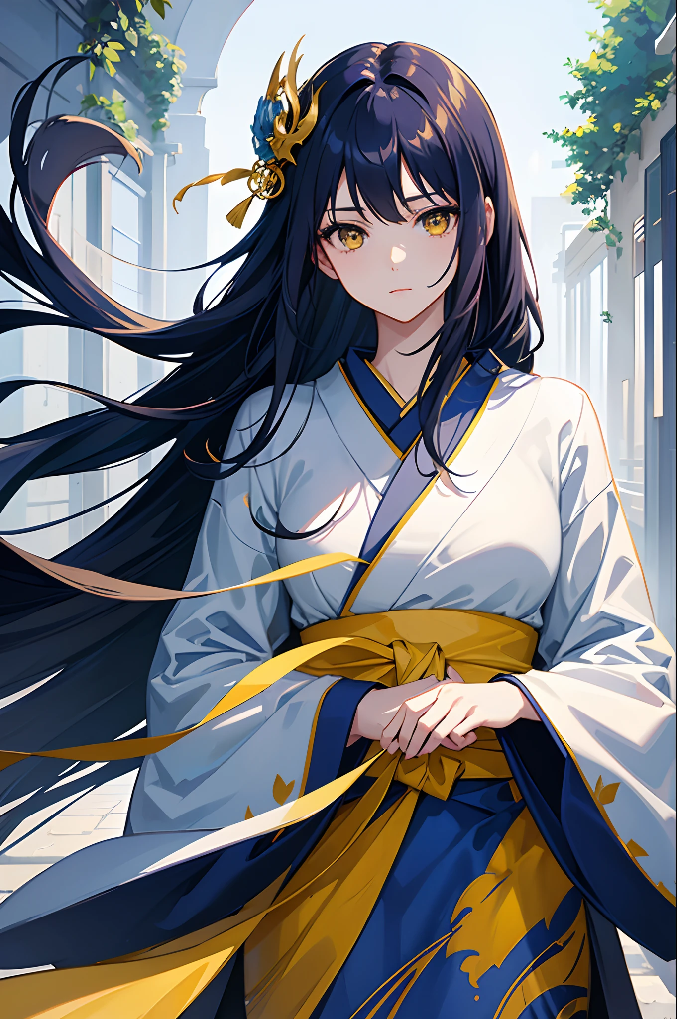 Anime girl in a kimono outfit with long black hair - SeaArt AI